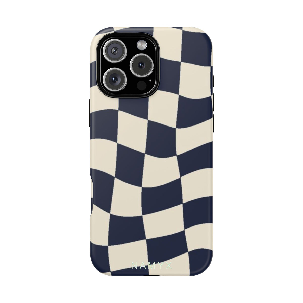 Wavy Checkered Phone Case – Retro Navy Racing Pattern Tough Case
