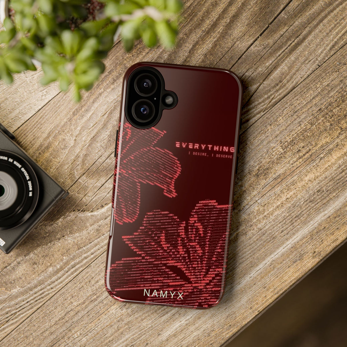 Floral Tough Phone Case — 'Everything' Burgundy Protective Cover