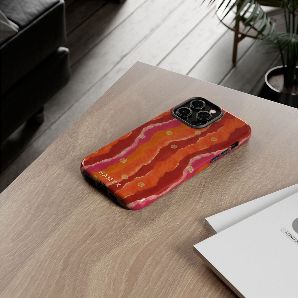 Abstract Red Waves Phone Case — Bold Orange & Pink Protective Tough Case