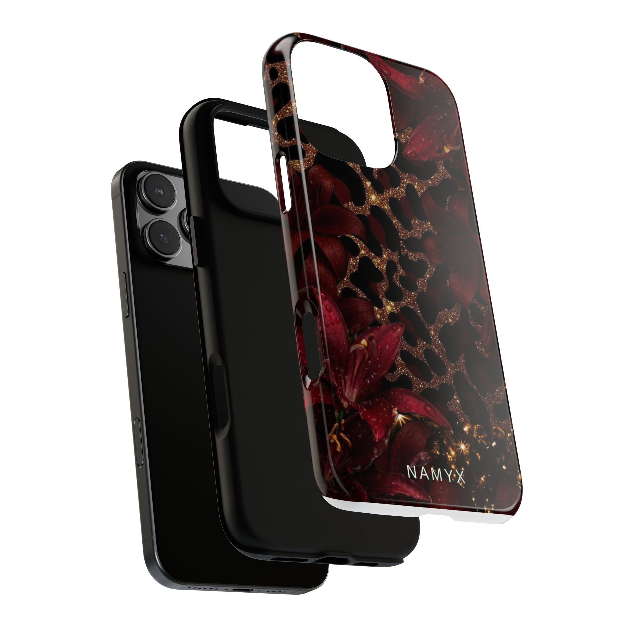 Protective Phone Case — Burgundy Floral & Gold Leopard Print Tough Case