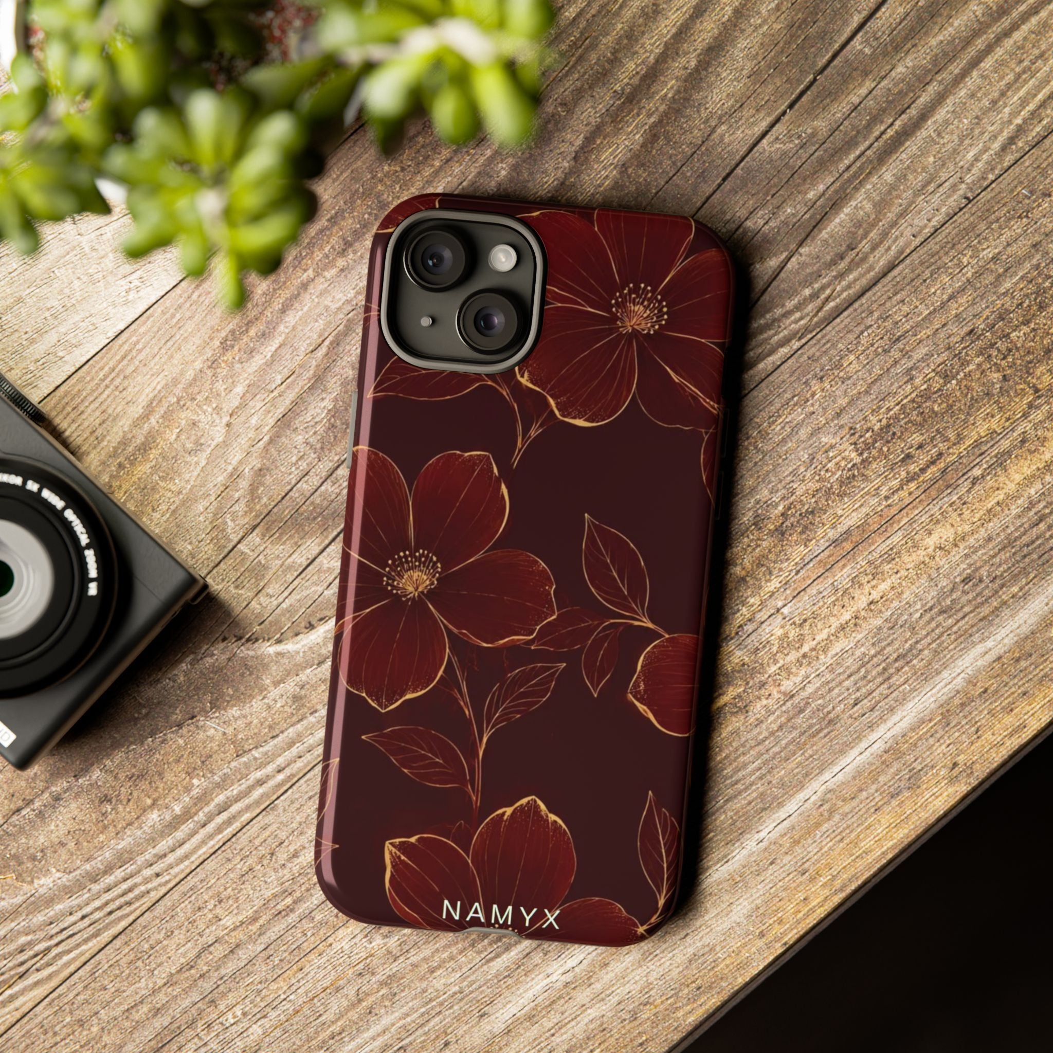 Floral Tough Case — Dark Red Botanical Phone Case