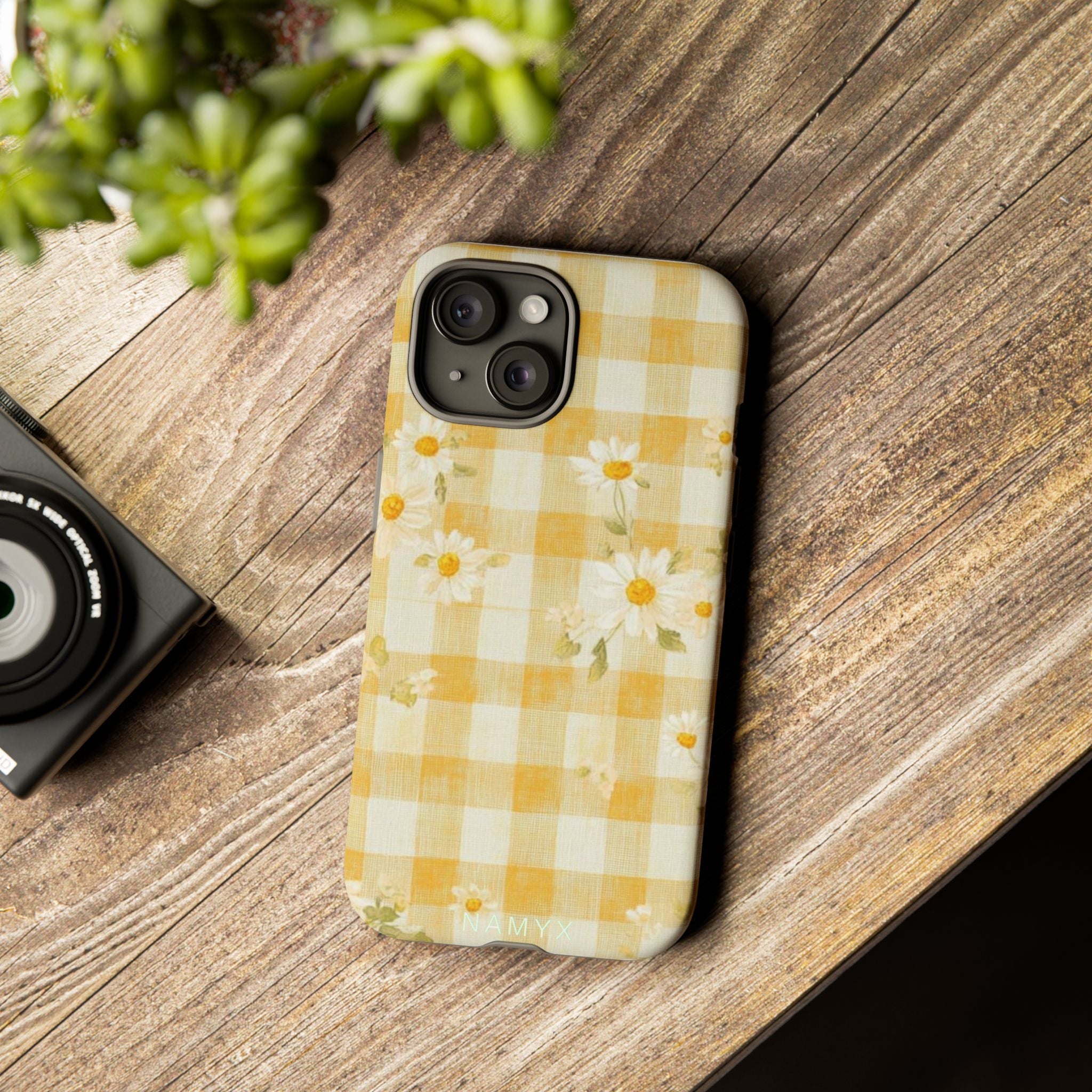 Daisy Gingham Tough Phone Case — Yellow Floral Protective Cover