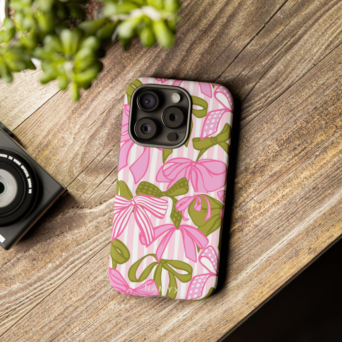 Bow Pattern Tough Case - Pink & Olive Floral Phone Cover