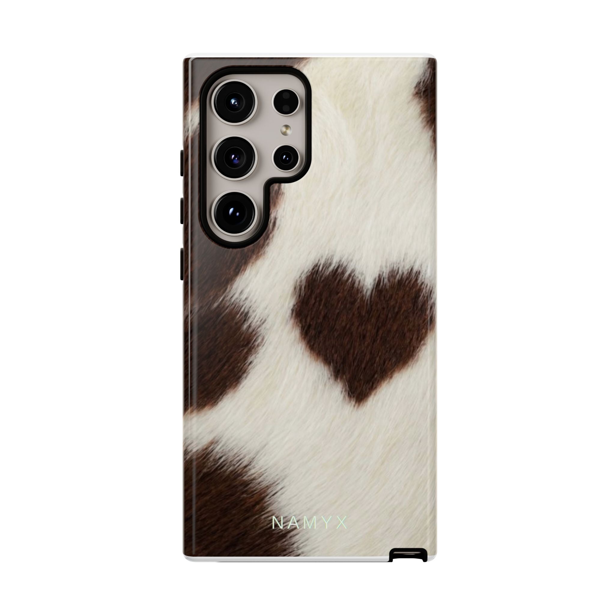 Cowhide Heart Phone Case — Cute Cow Print Protective iPhone Cover