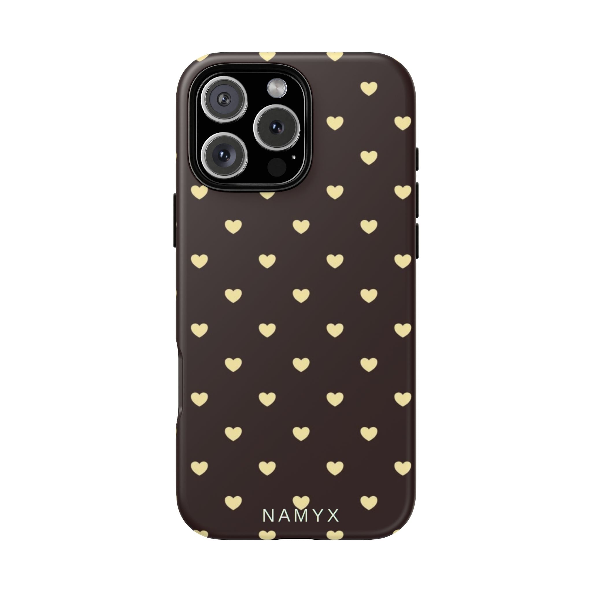Tough Case — Brown Phone Case with Cream Heart Pattern