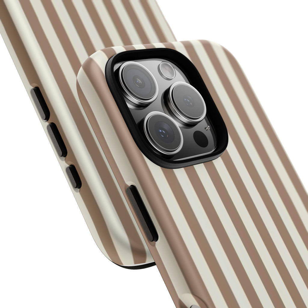Striped Beige Phone Case — Classic Vertical Brown & Cream Stripe Tough Case
