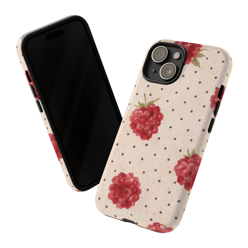 Raspberry Dotted Tough Phone Case — Vintage Floral Protective Cover