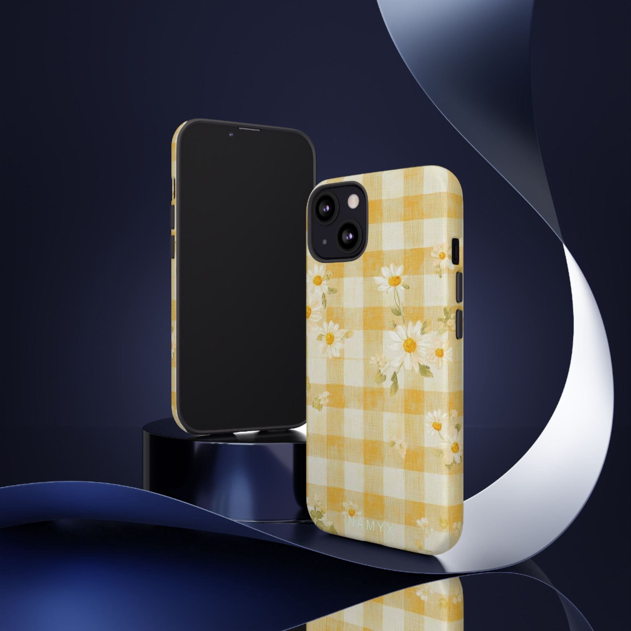 Daisy Gingham Tough Phone Case — Yellow Floral Protective Cover