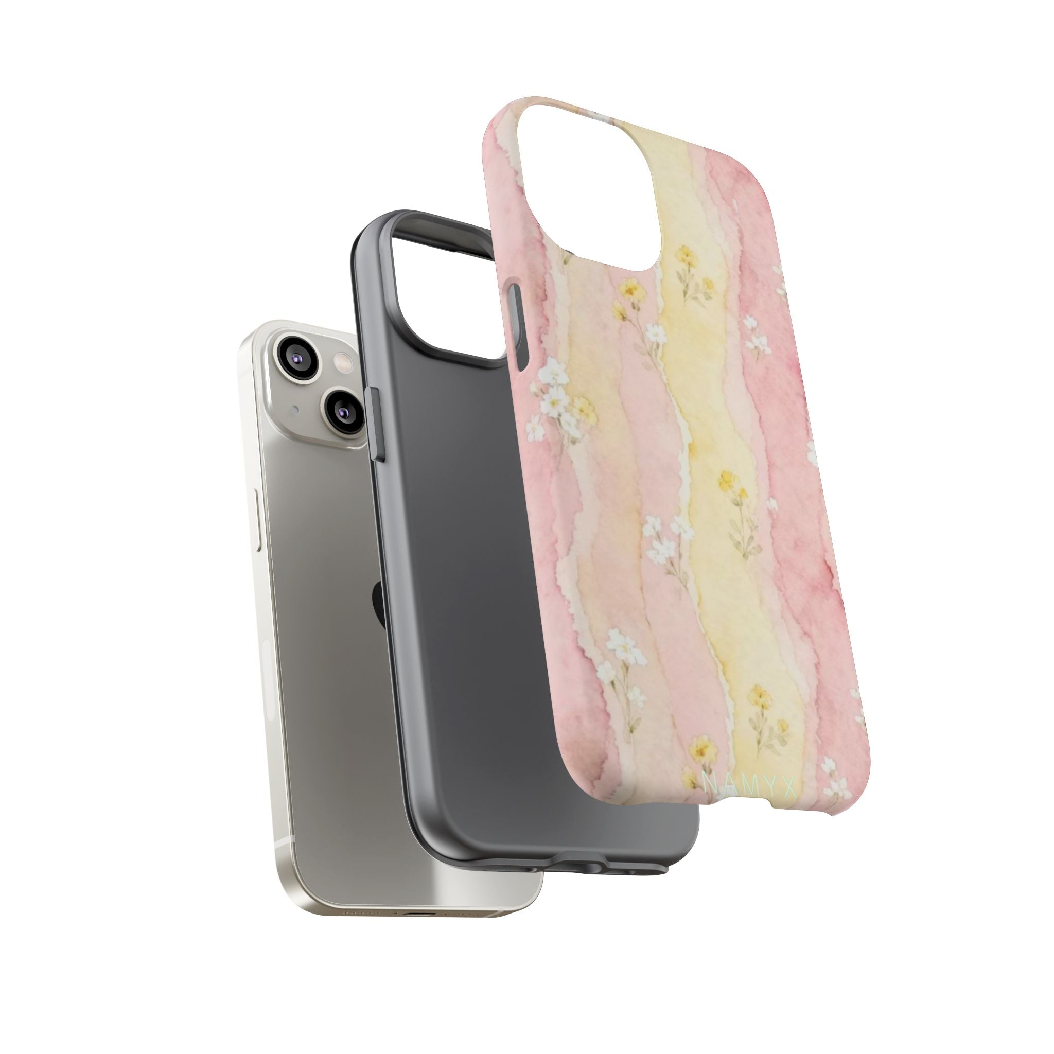 Floral Watercolor Tough Phone Case — Pink & Yellow Daisy Protective Cover