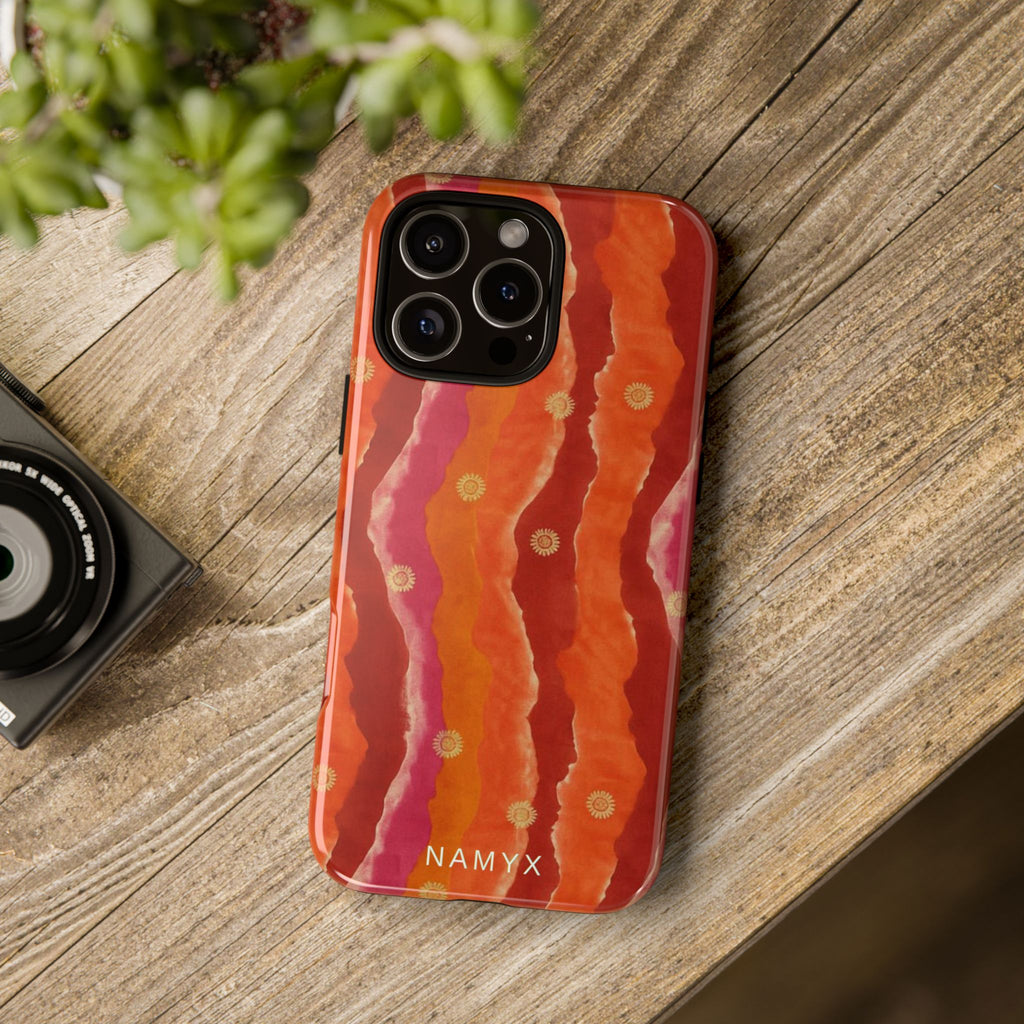 Abstract Red Waves Phone Case — Bold Orange & Pink Protective Tough Case