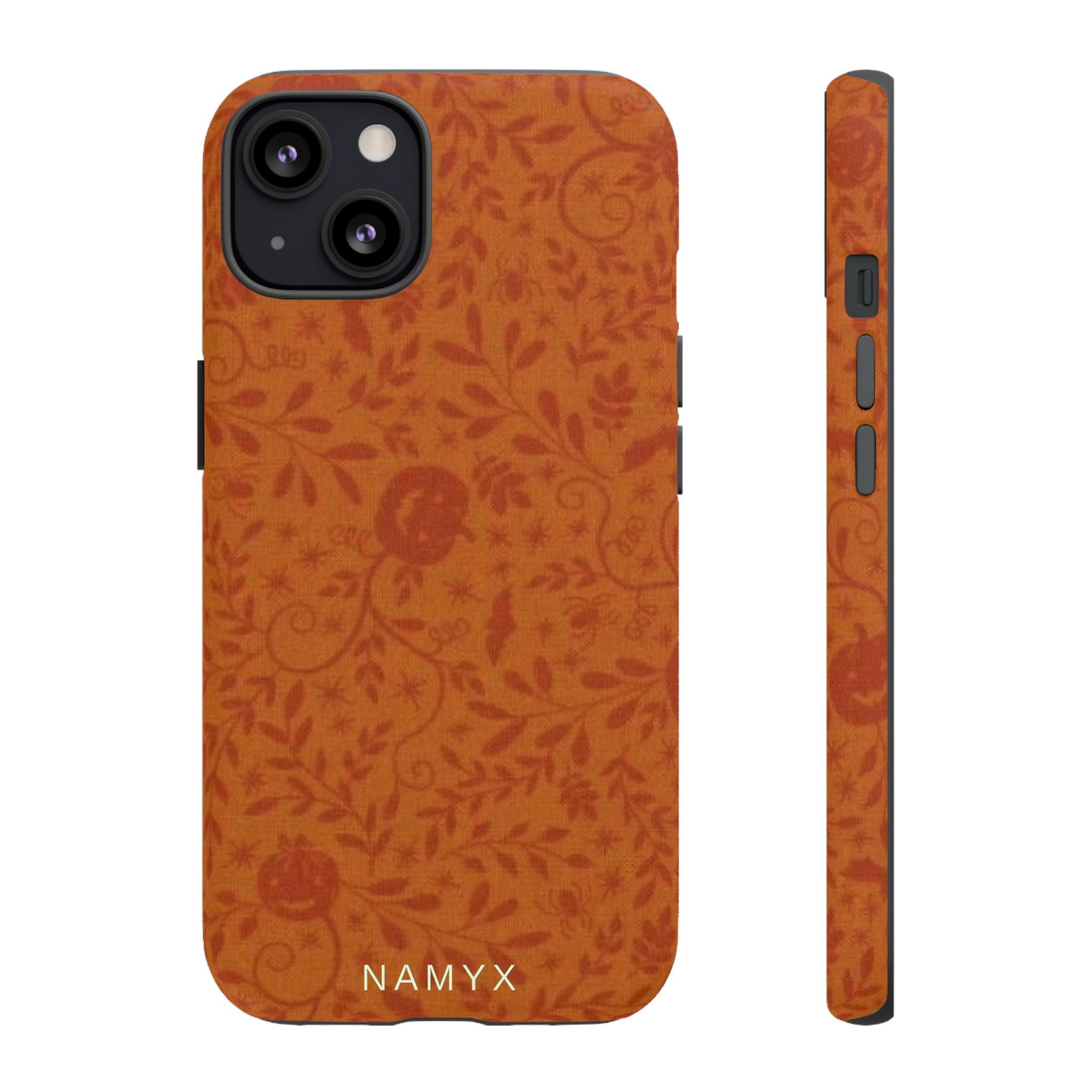 Floral Leather Phone Case — Rustic Orange Botanical Tough Case