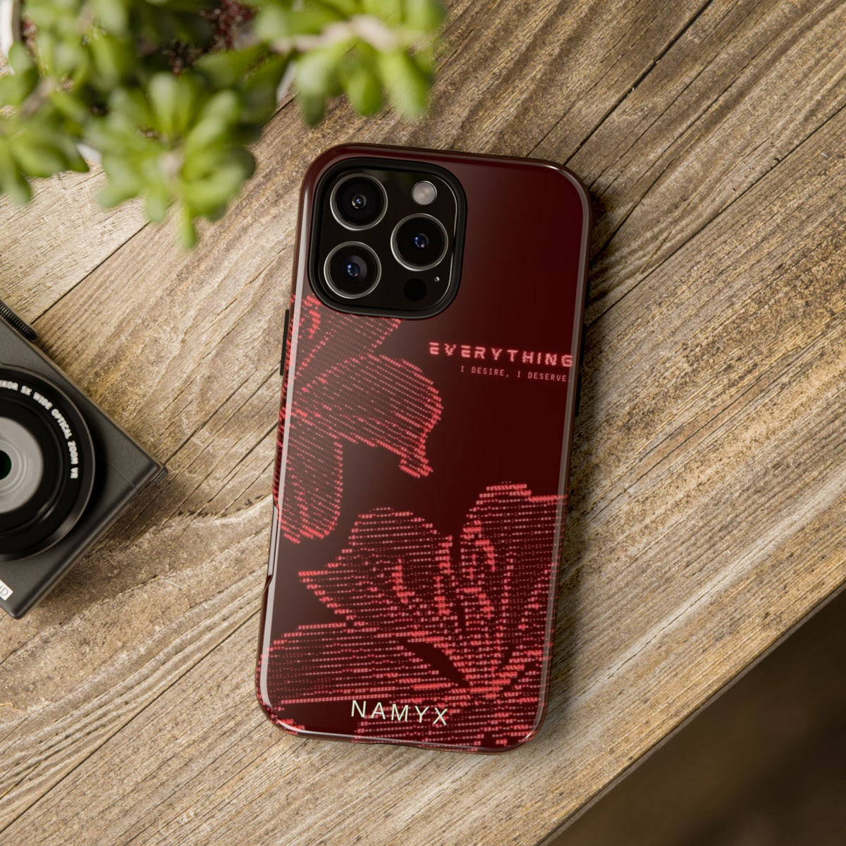 Floral Tough Phone Case — 'Everything' Burgundy Protective Cover