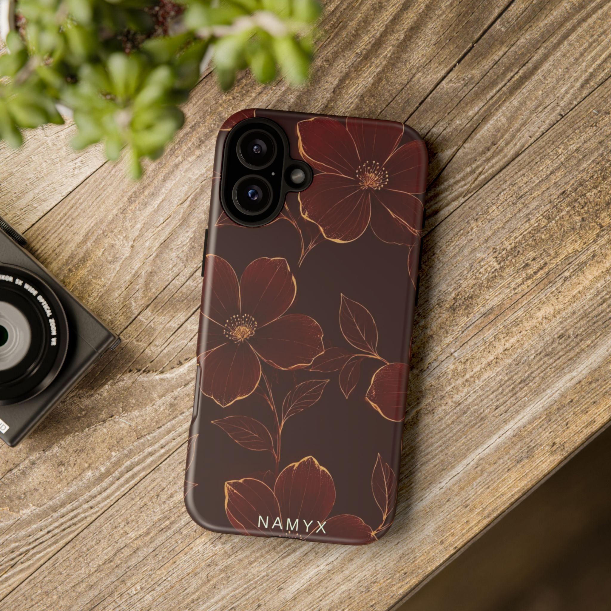 Floral Tough Case — Dark Red Botanical Phone Case