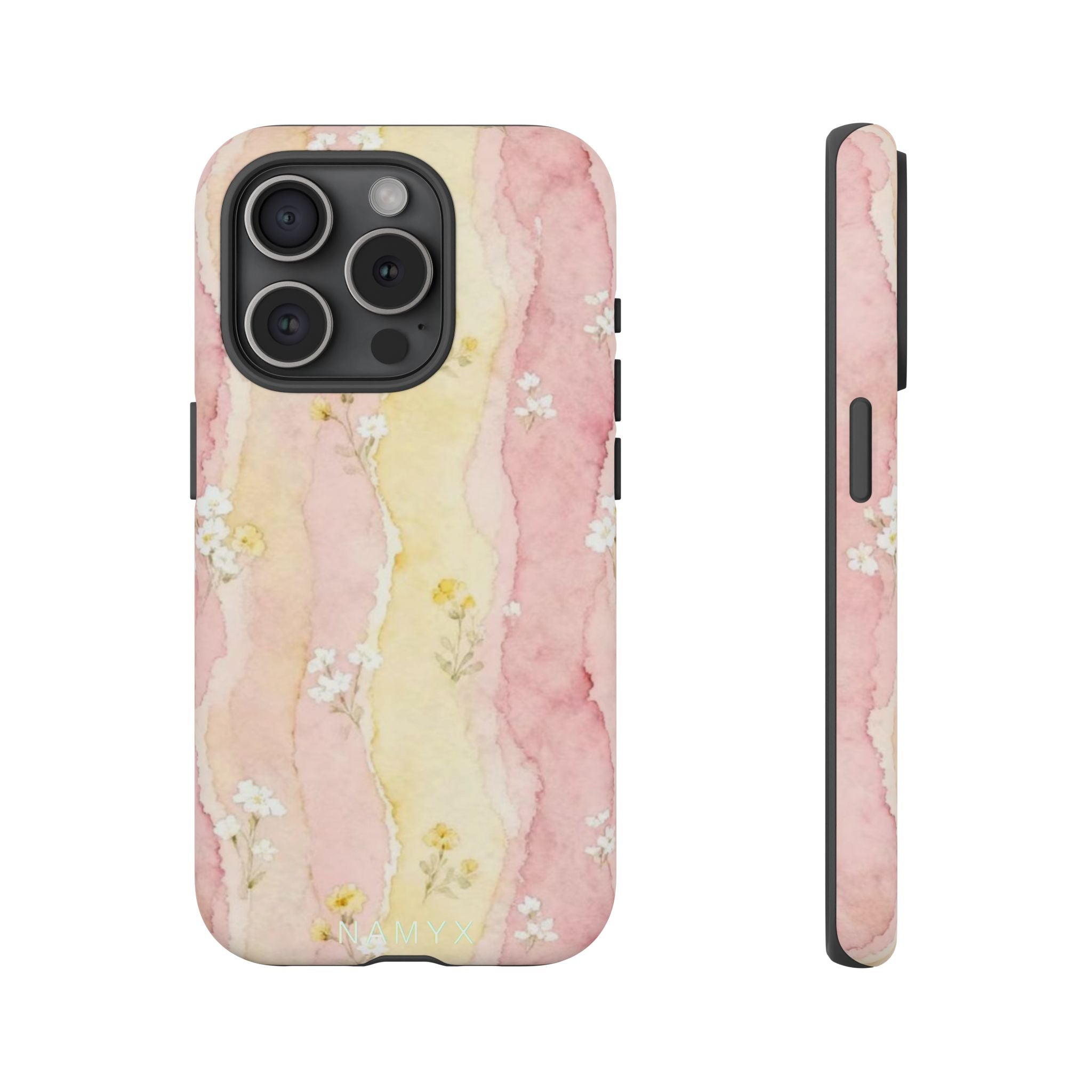 Floral Watercolor Tough Phone Case — Pink & Yellow Daisy Protective Cover