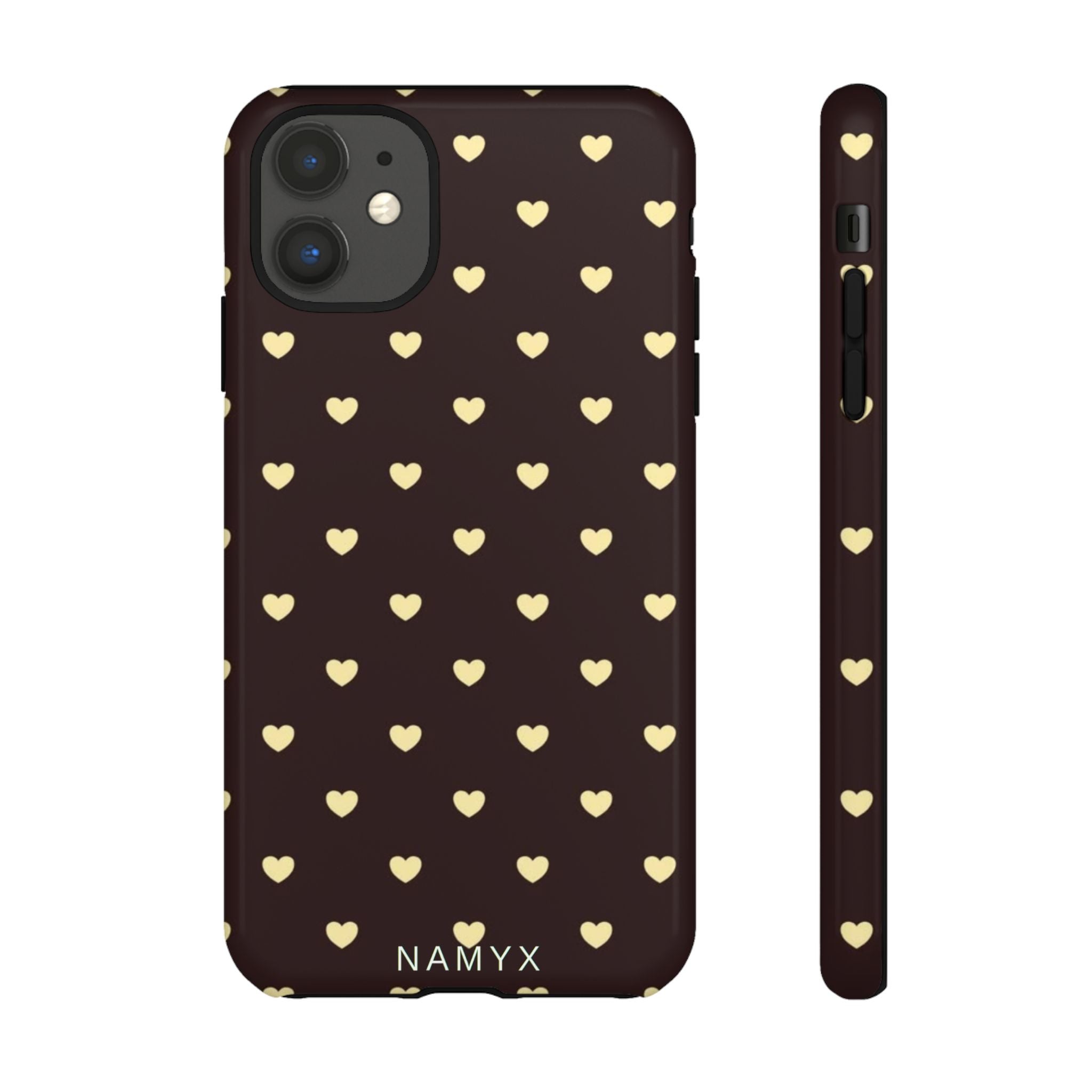 Tough Case — Brown Phone Case with Cream Heart Pattern