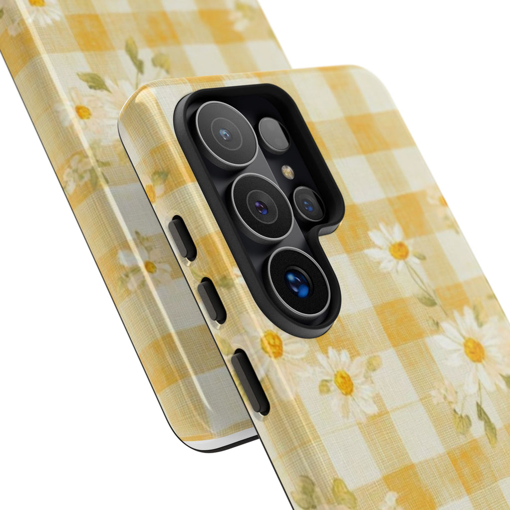 Daisy Gingham Tough Phone Case — Yellow Floral Protective Cover