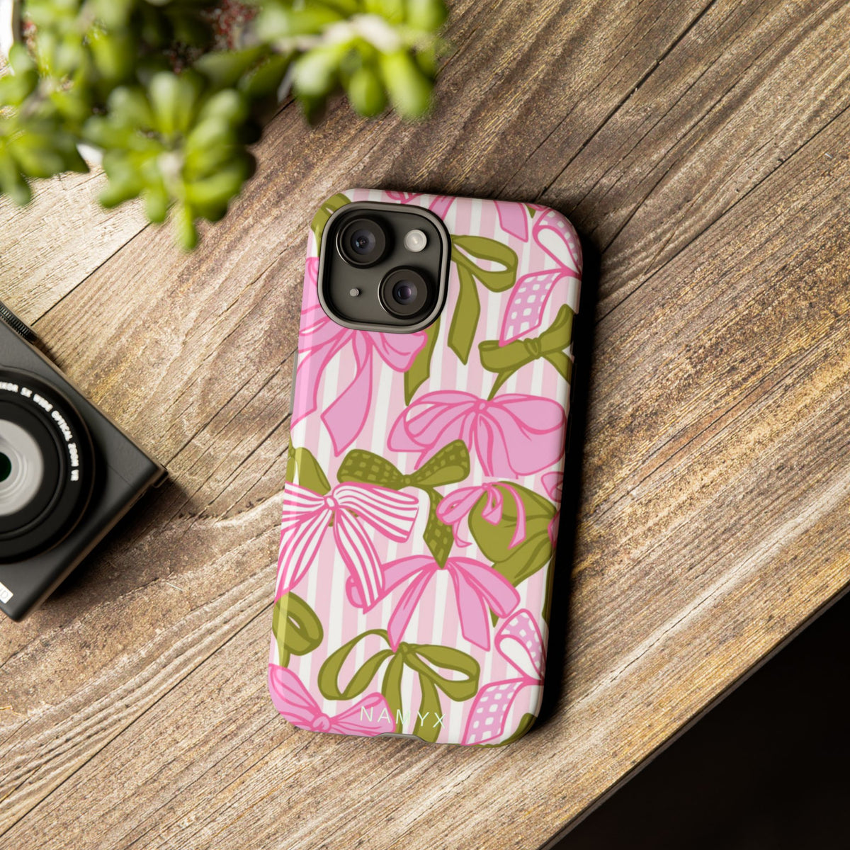 Bow Pattern Tough Case - Pink & Olive Floral Phone Cover