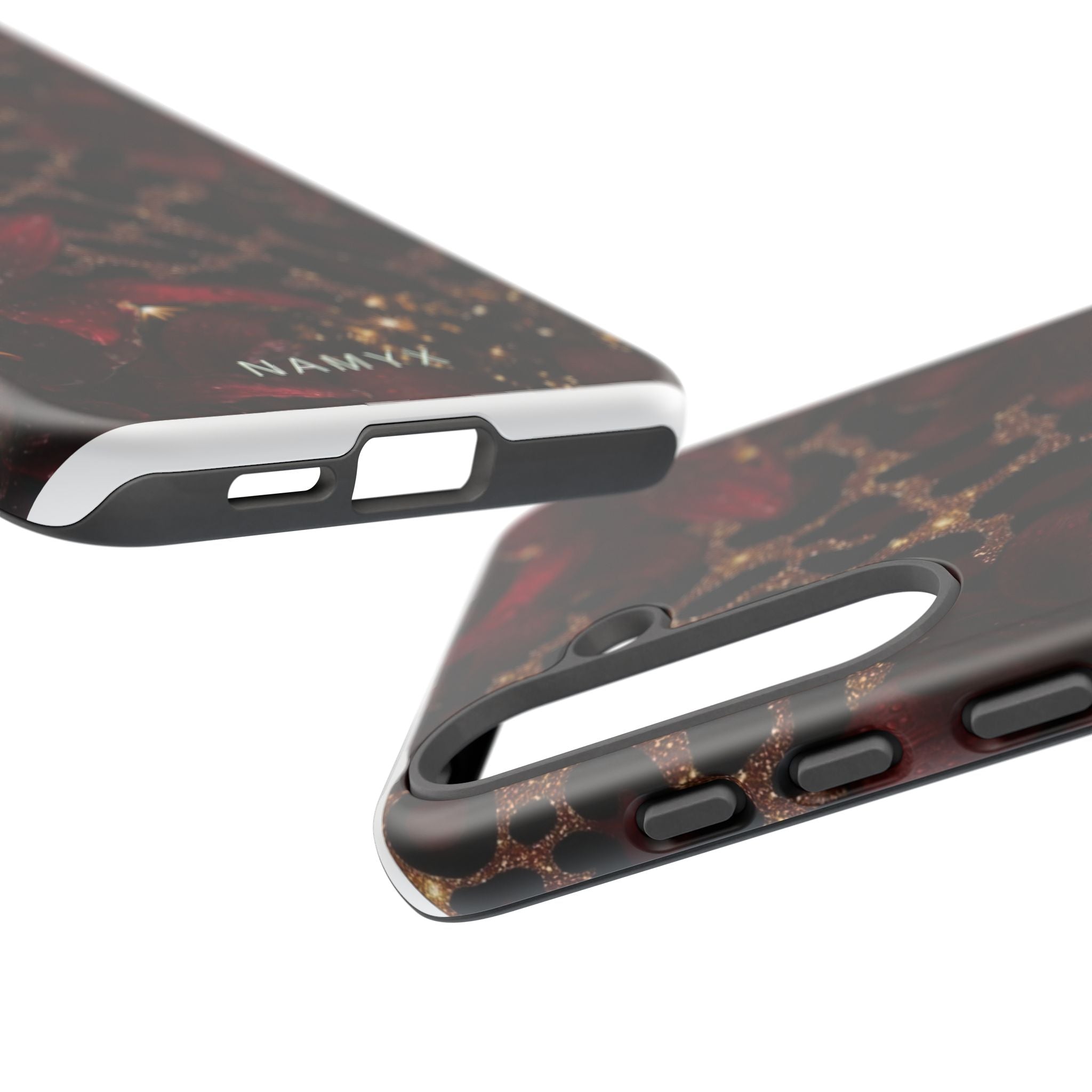 Protective Phone Case — Burgundy Floral & Gold Leopard Print Tough Case