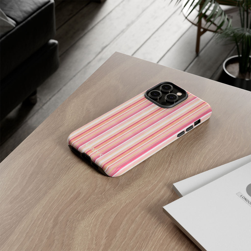 Pink Vintage Stripe Tough Phone Case