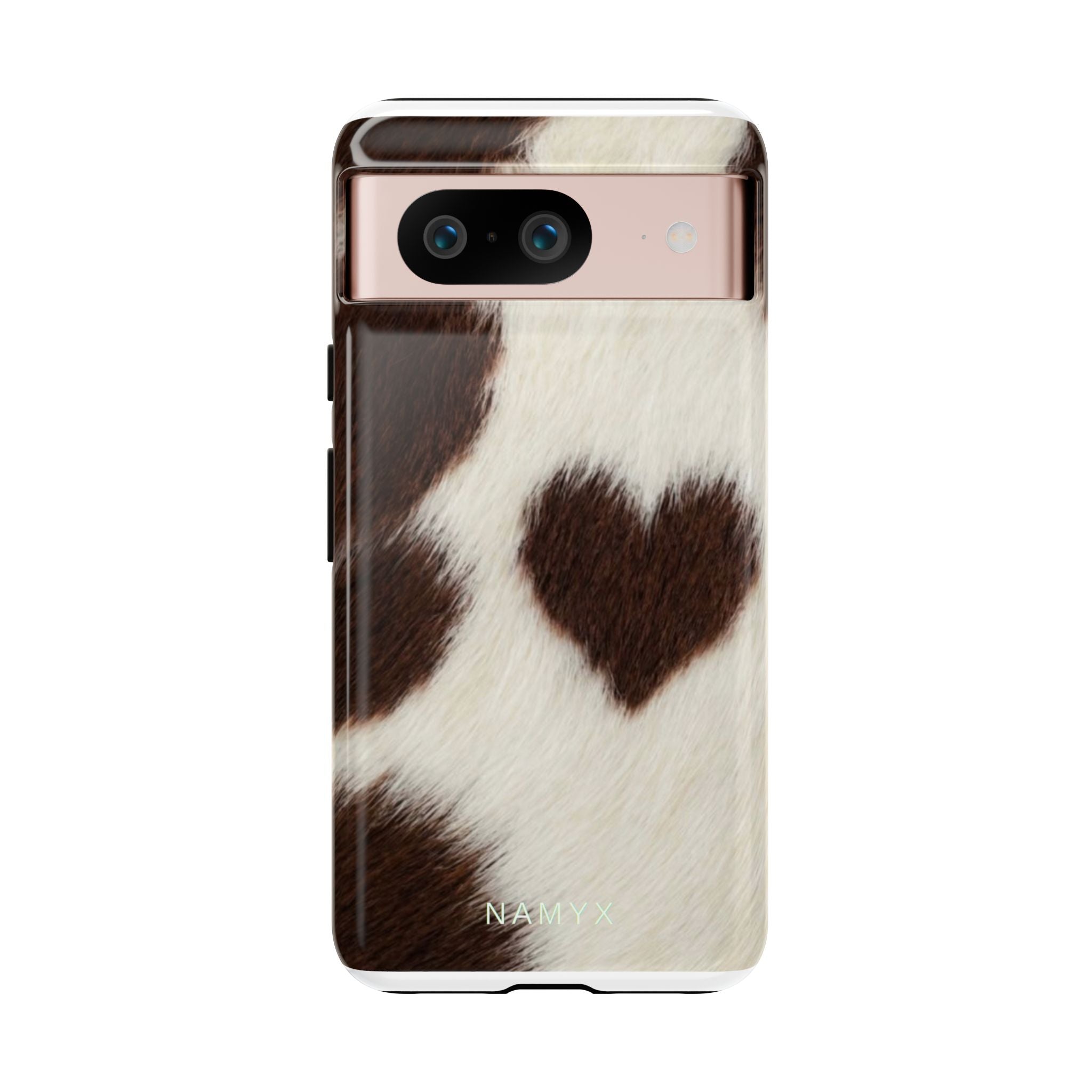 Cowhide Heart Phone Case — Cute Cow Print Protective iPhone Cover