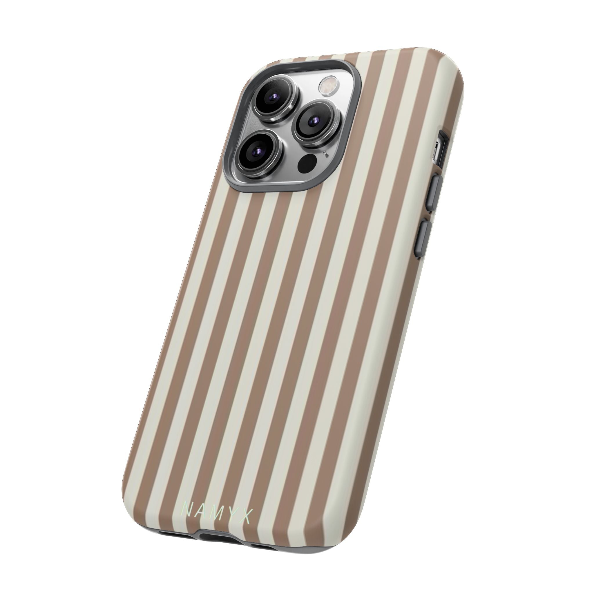 Striped Beige Phone Case — Classic Vertical Brown & Cream Stripe Tough Case