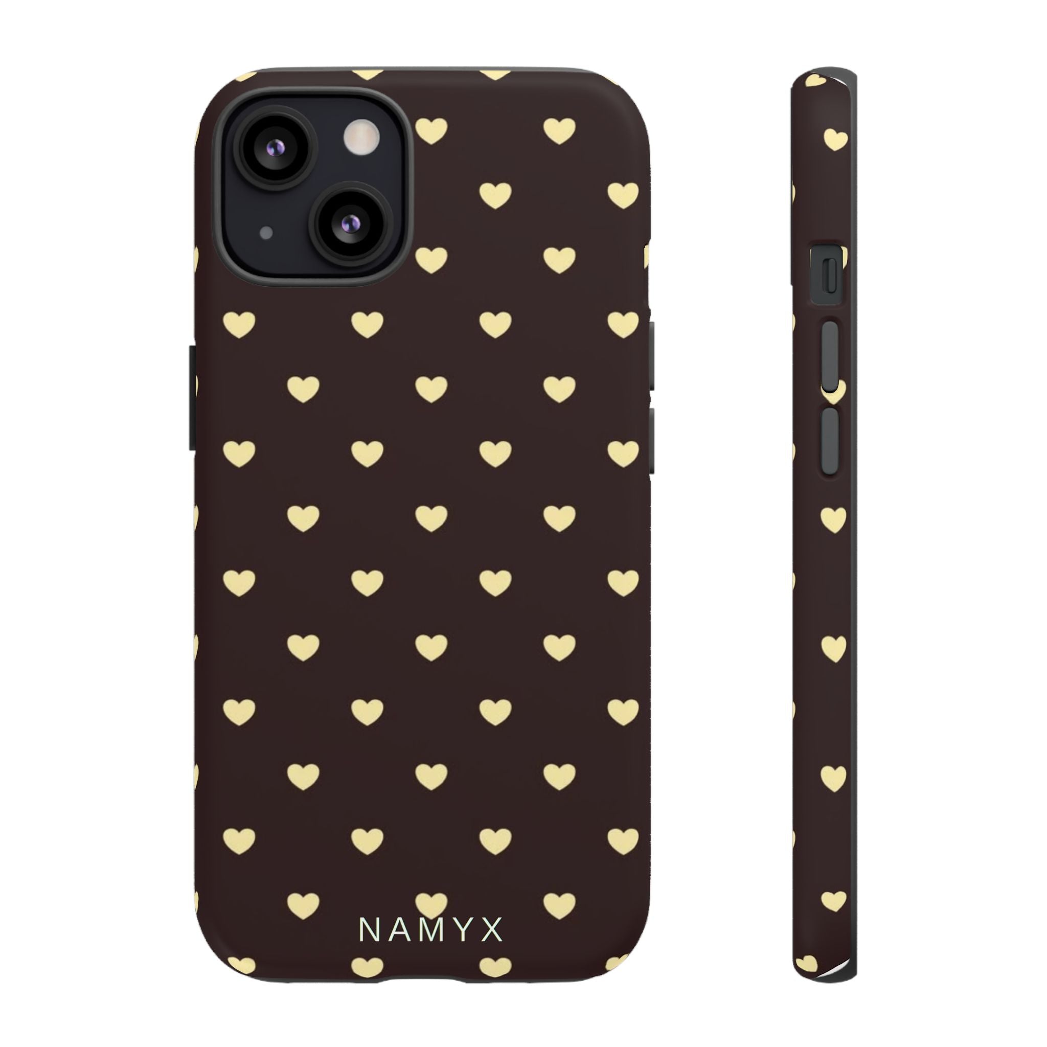 Tough Case — Brown Phone Case with Cream Heart Pattern