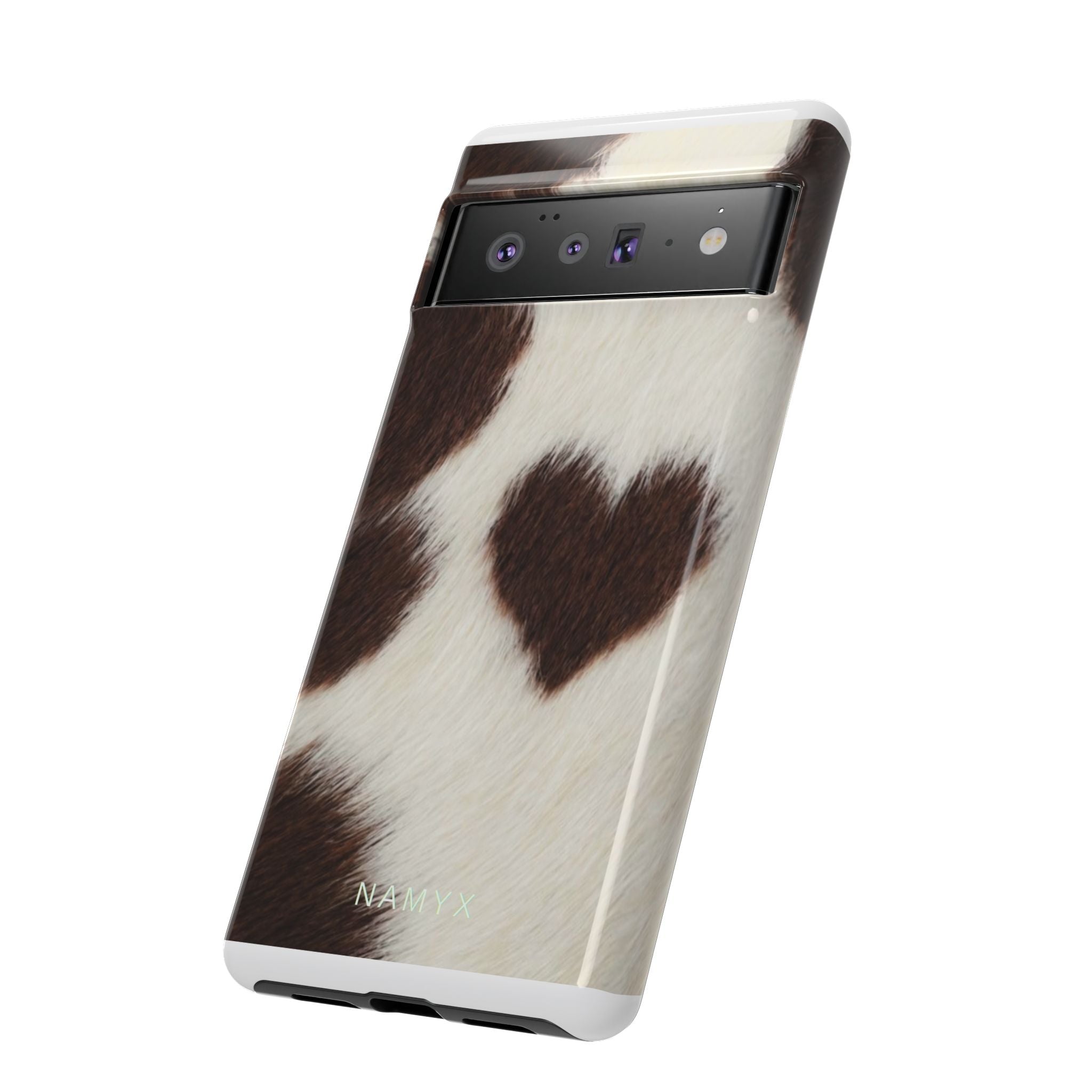 Cowhide Heart Phone Case — Cute Cow Print Protective iPhone Cover