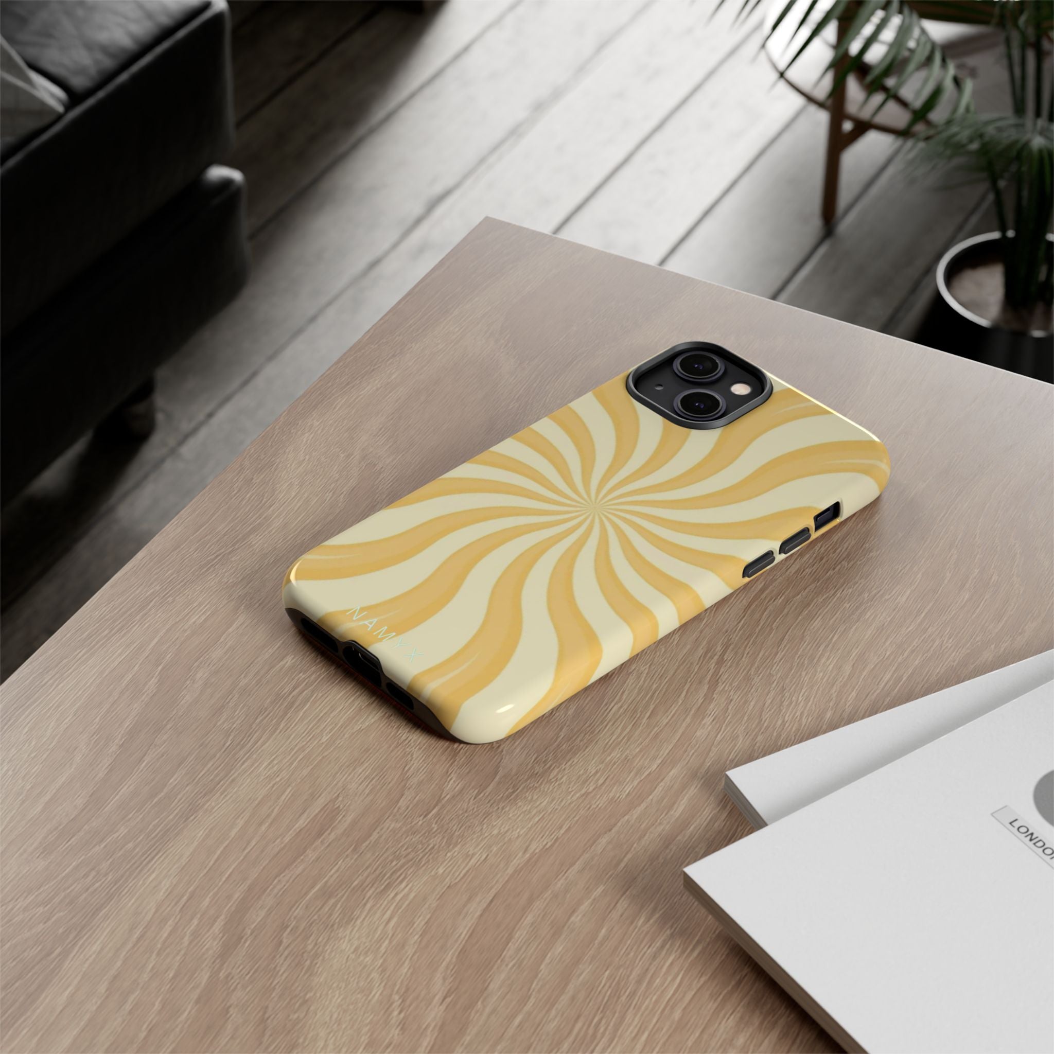 Phone Case — Retro Yellow Swirl Tough Protective Cover