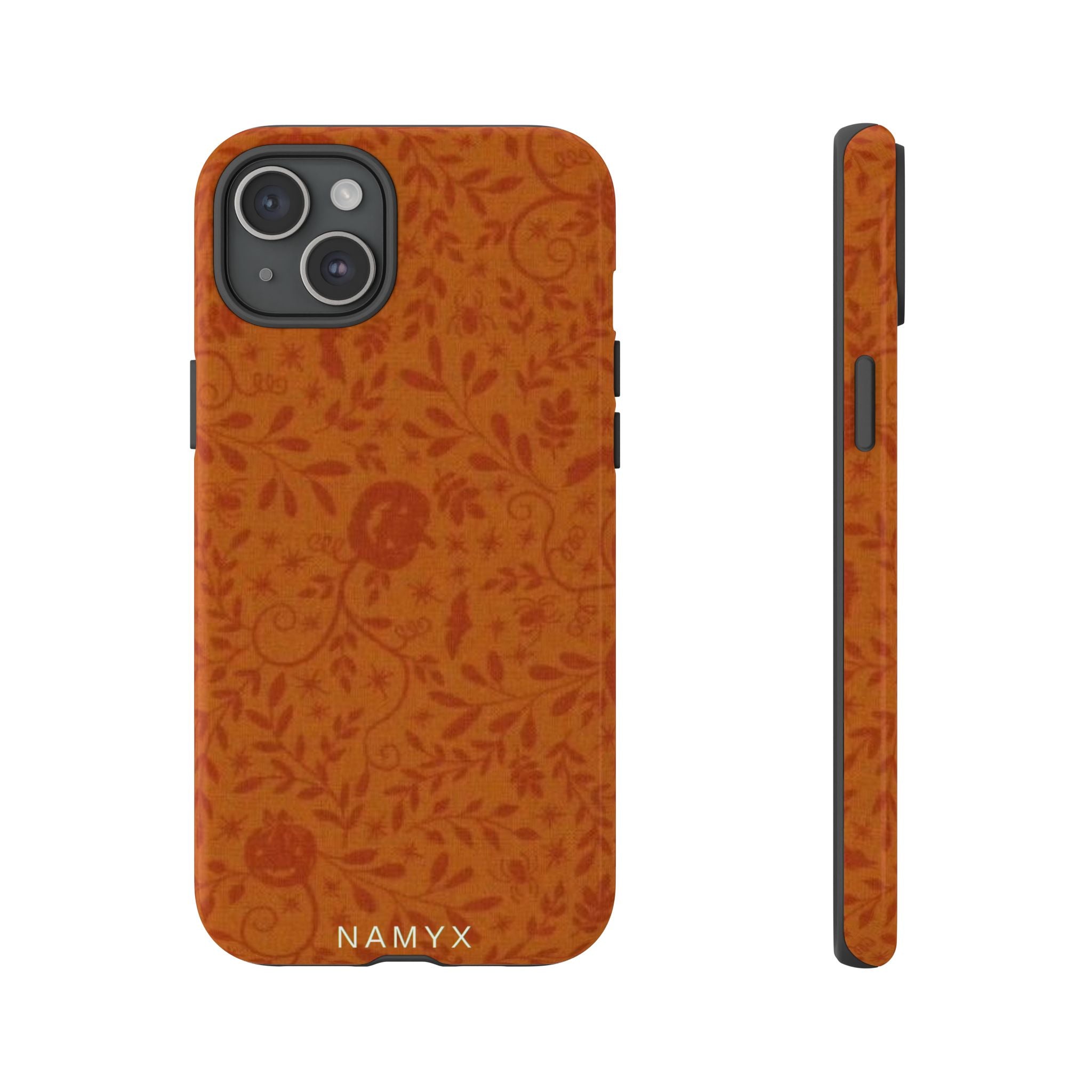 Floral Leather Phone Case — Rustic Orange Botanical Tough Case