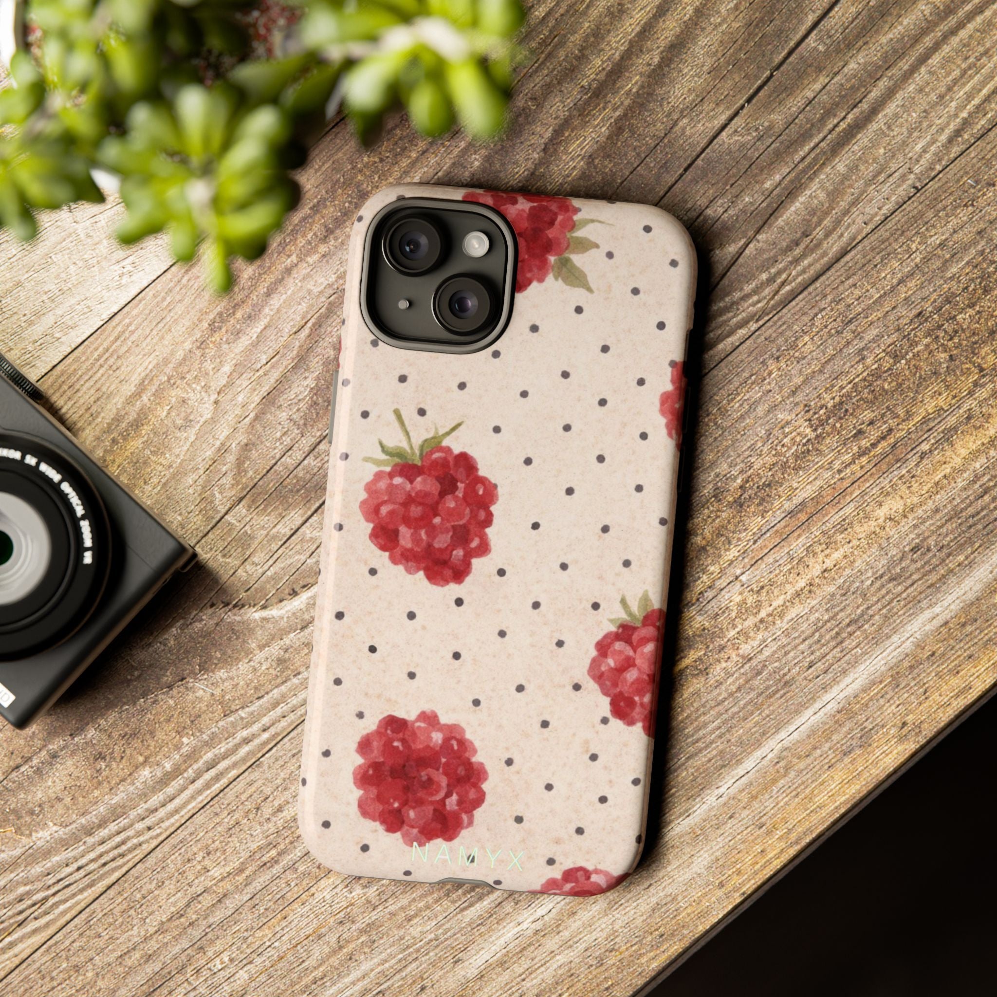 Raspberry Dotted Tough Phone Case — Vintage Floral Protective Cover
