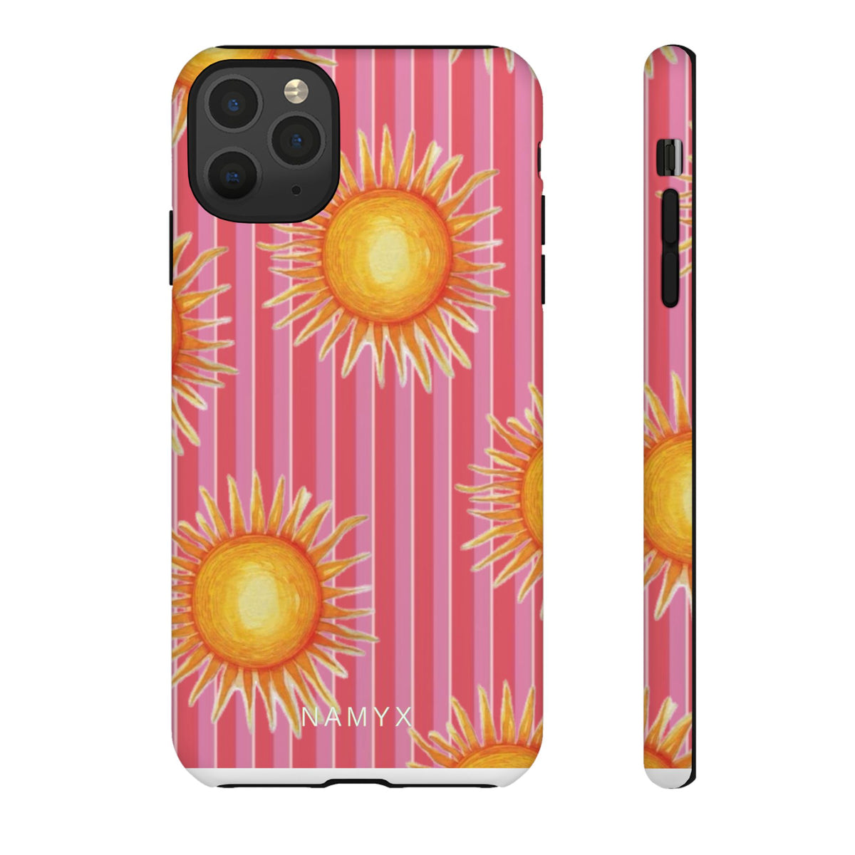 Sunburst Stripe Tough Phone Case — Bright Yellow Sun Pattern on Pink