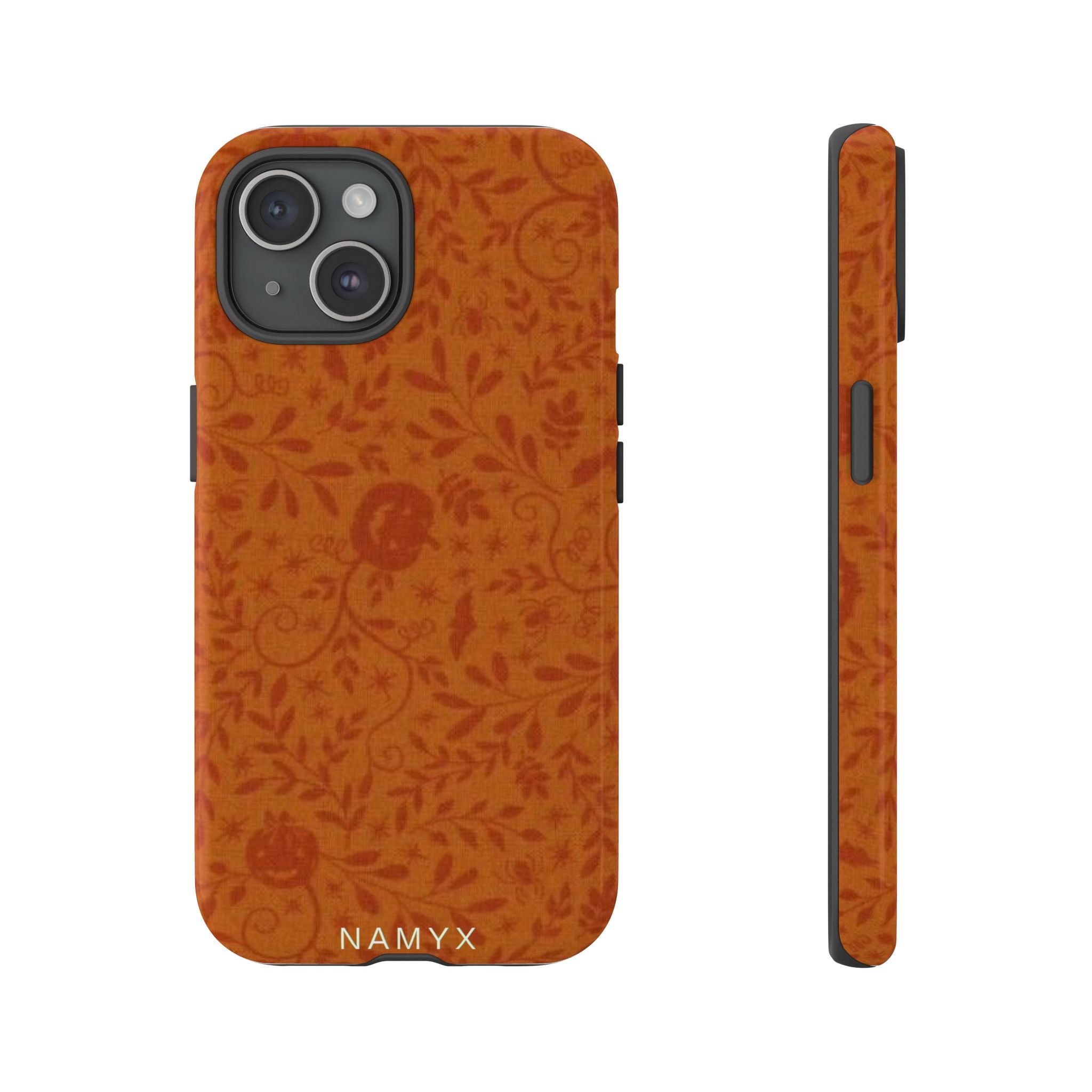 Floral Leather Phone Case — Rustic Orange Botanical Tough Case