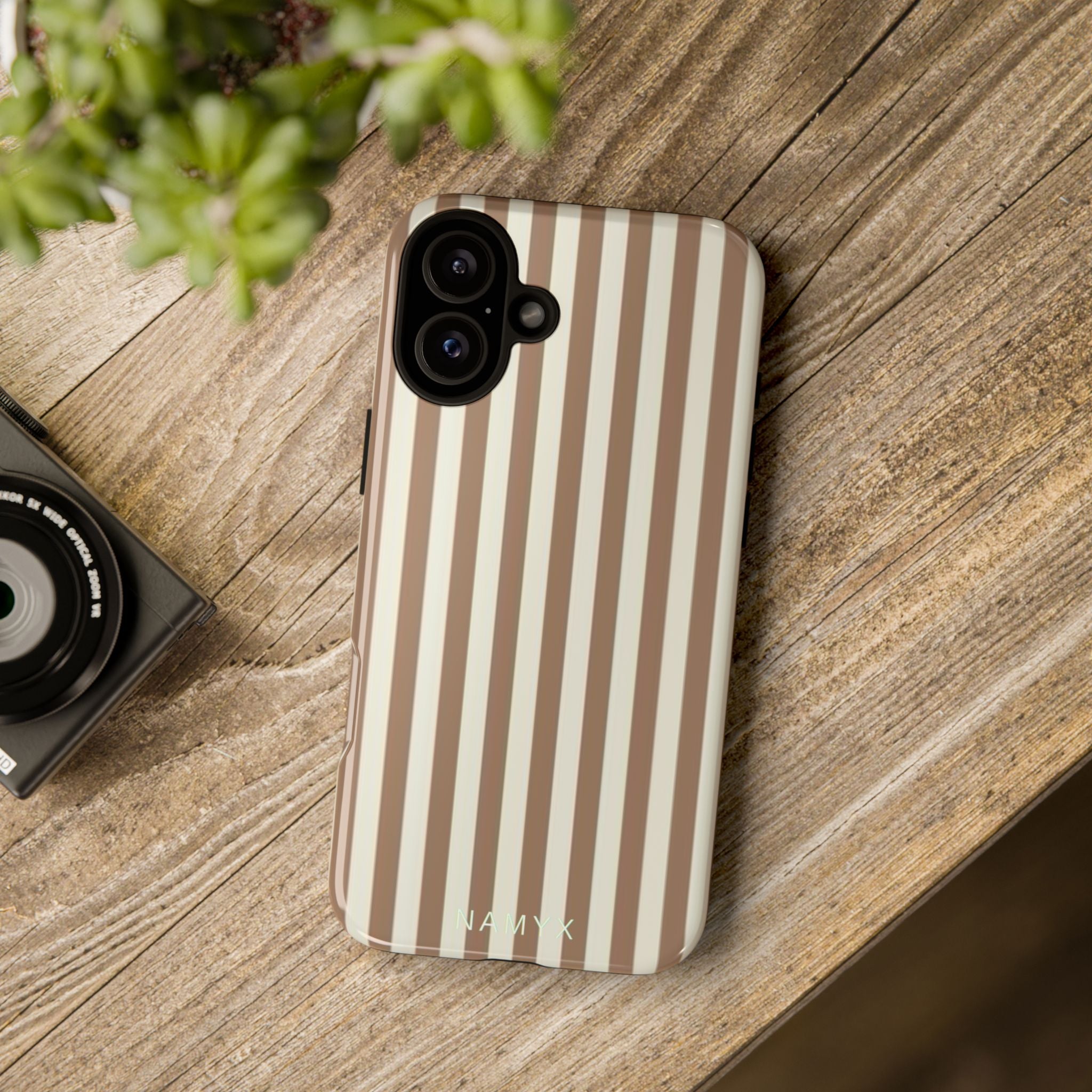 Striped Beige Phone Case — Classic Vertical Brown & Cream Stripe Tough Case