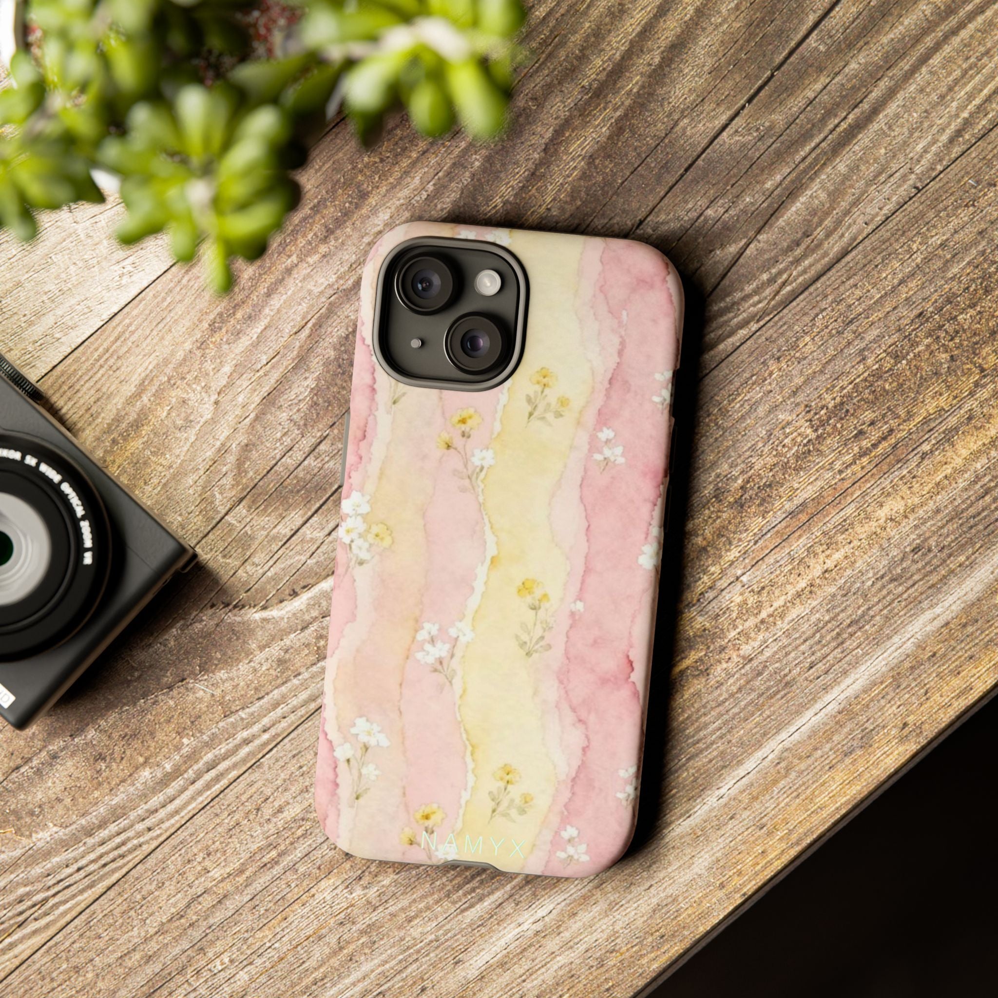 Floral Watercolor Tough Phone Case — Pink & Yellow Daisy Protective Cover