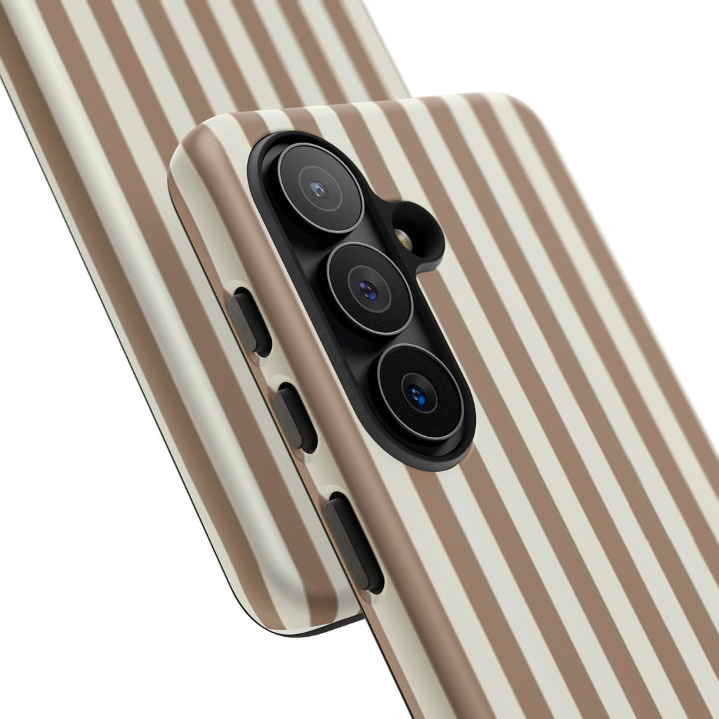 Striped Beige Phone Case — Classic Vertical Brown & Cream Stripe Tough Case