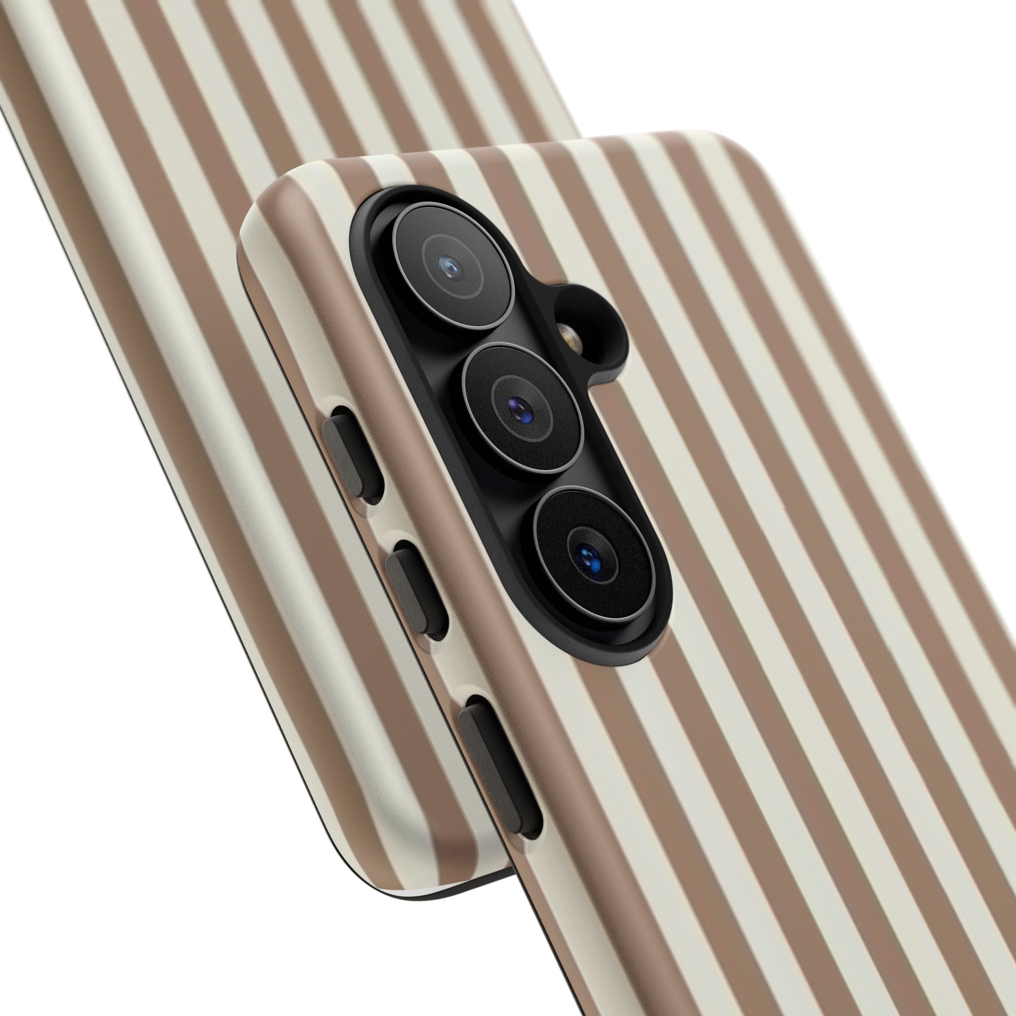 Striped Beige Phone Case — Classic Vertical Brown & Cream Stripe Tough Case