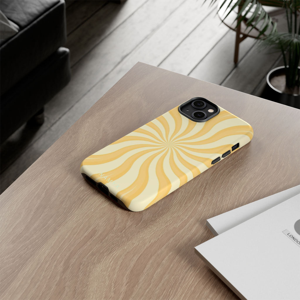 Phone Case — Retro Yellow Swirl Tough Protective Cover