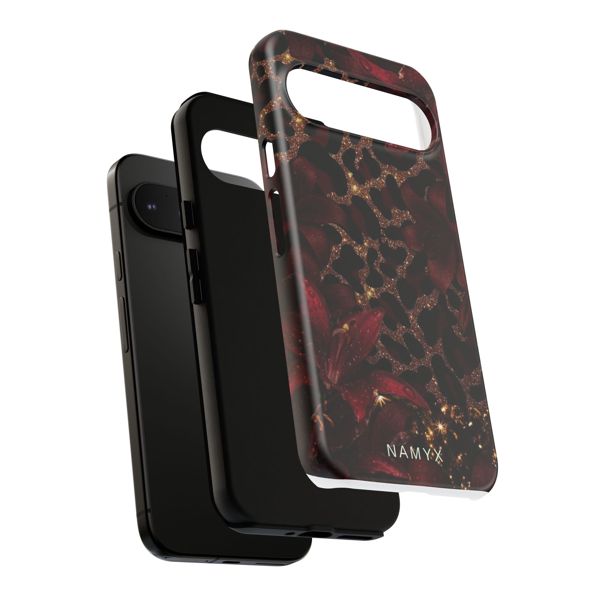 Protective Phone Case — Burgundy Floral & Gold Leopard Print Tough Case