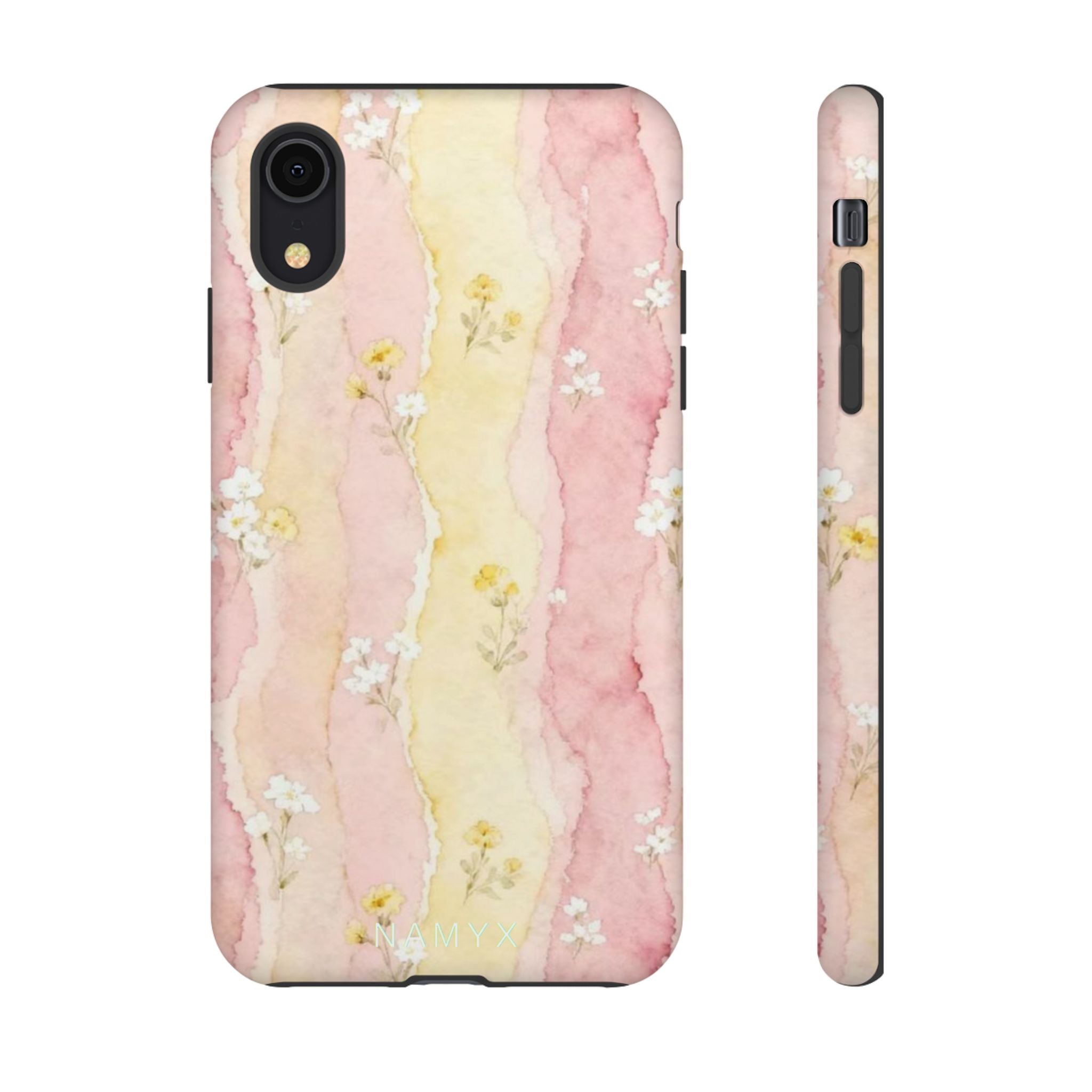 Floral Watercolor Tough Phone Case — Pink & Yellow Daisy Protective Cover