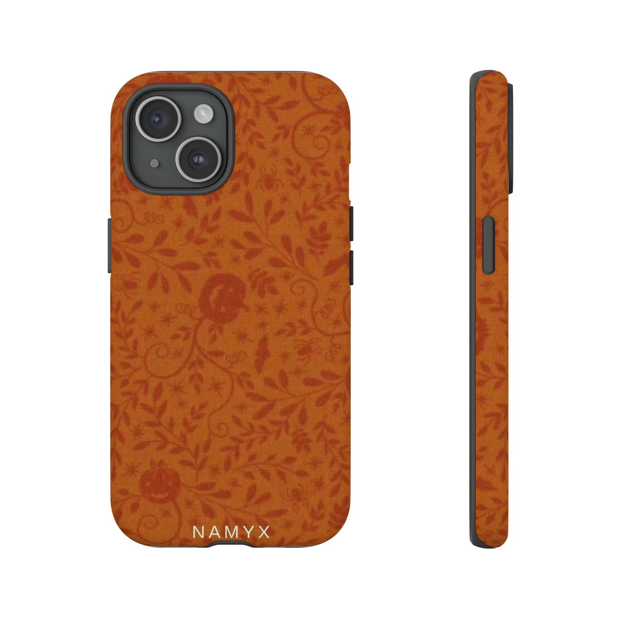 Floral Leather Phone Case — Rustic Orange Botanical Tough Case