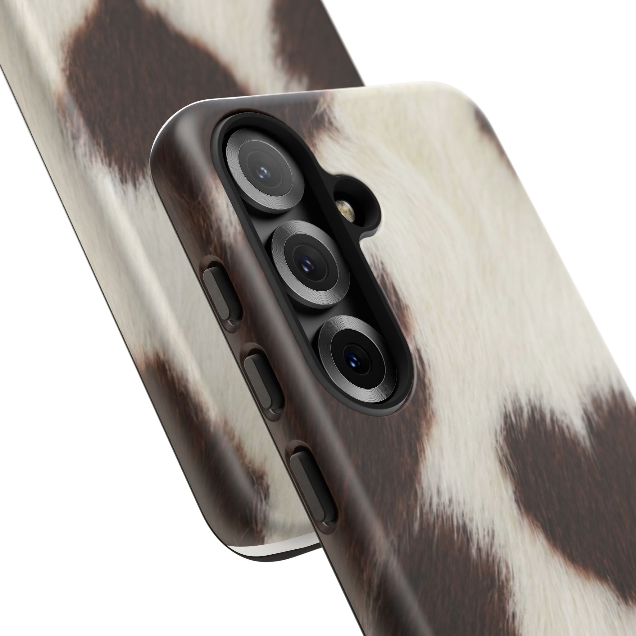 Cowhide Heart Phone Case — Cute Cow Print Protective iPhone Cover