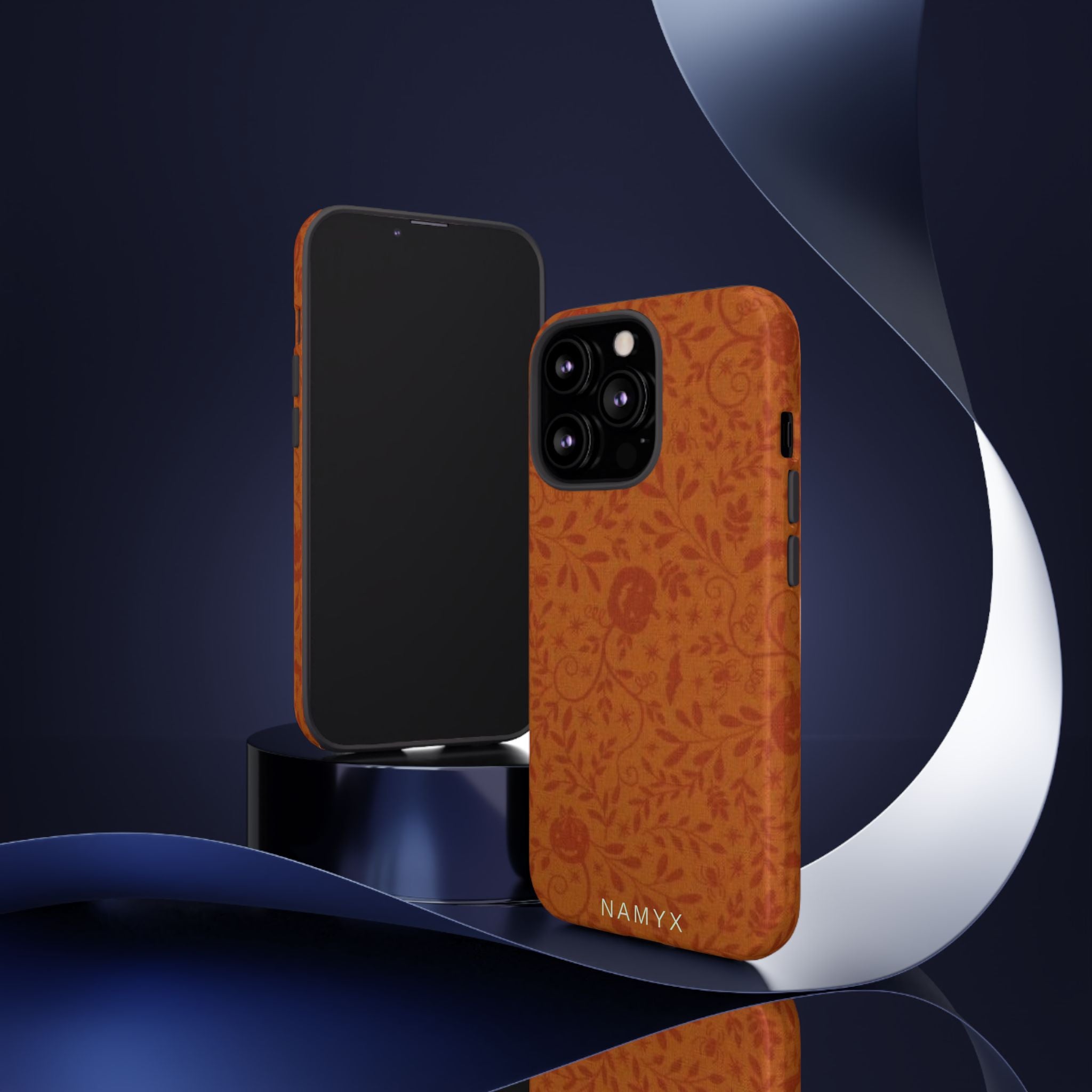 Floral Leather Phone Case — Rustic Orange Botanical Tough Case