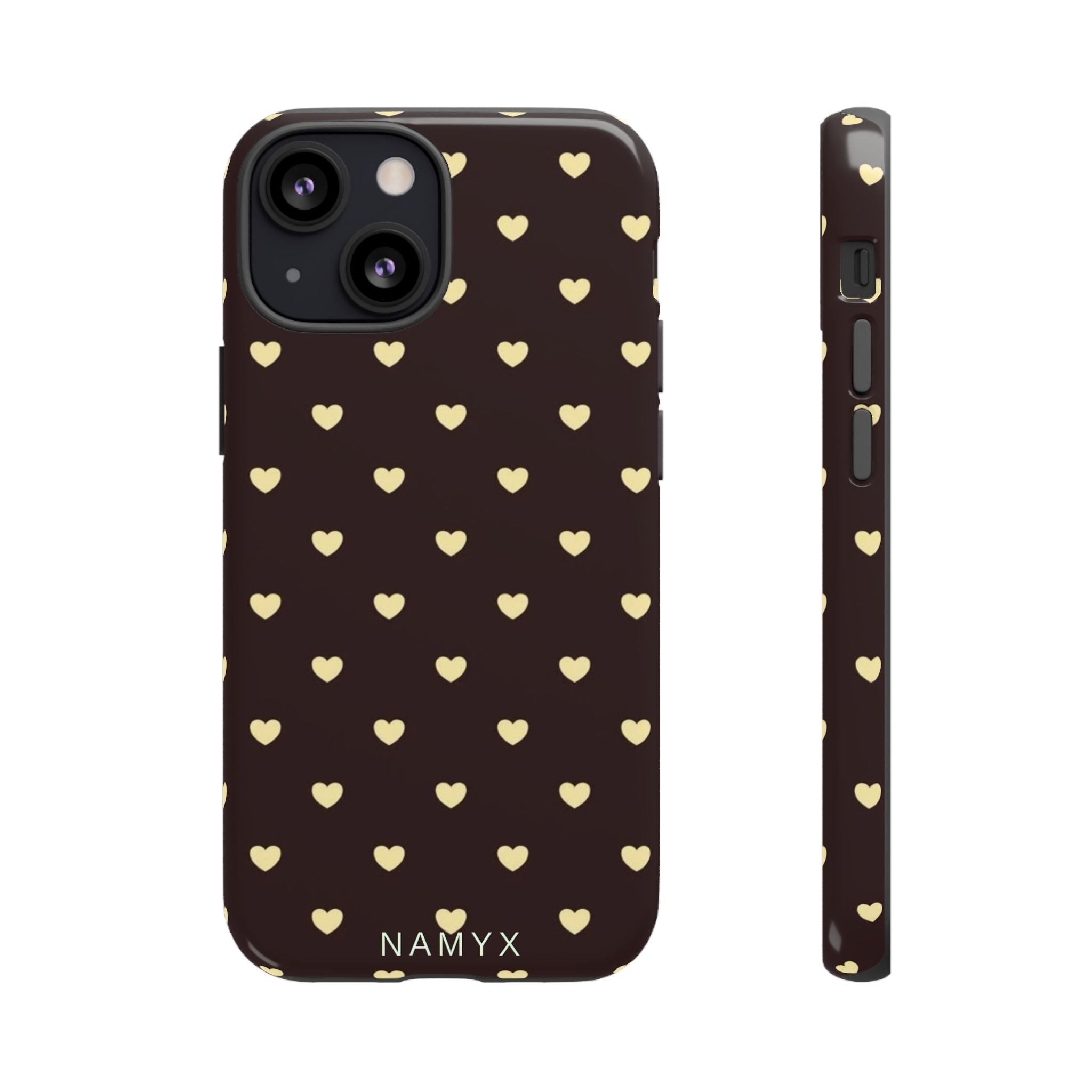 Tough Case — Brown Phone Case with Cream Heart Pattern