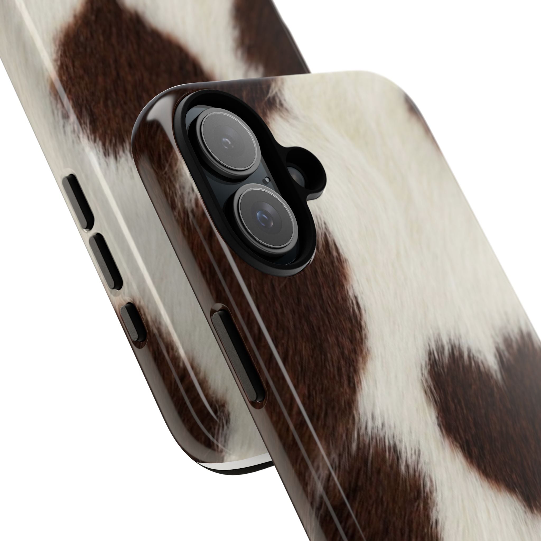 Cowhide Heart Phone Case — Cute Cow Print Protective iPhone Cover