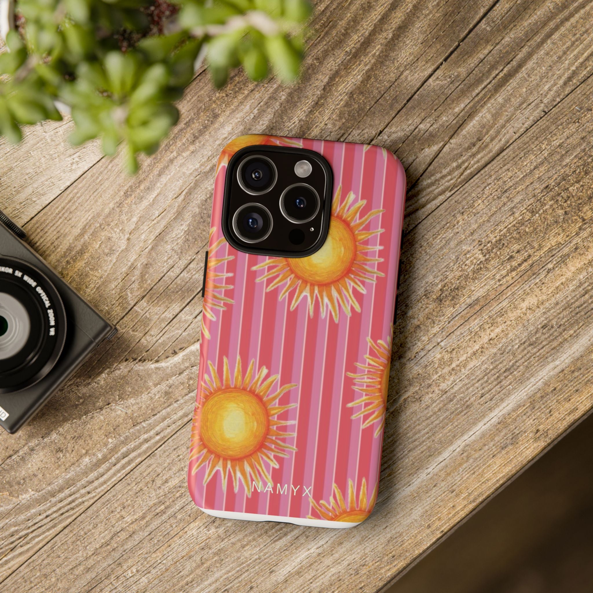 Sunburst Stripe Tough Phone Case — Bright Yellow Sun Pattern on Pink