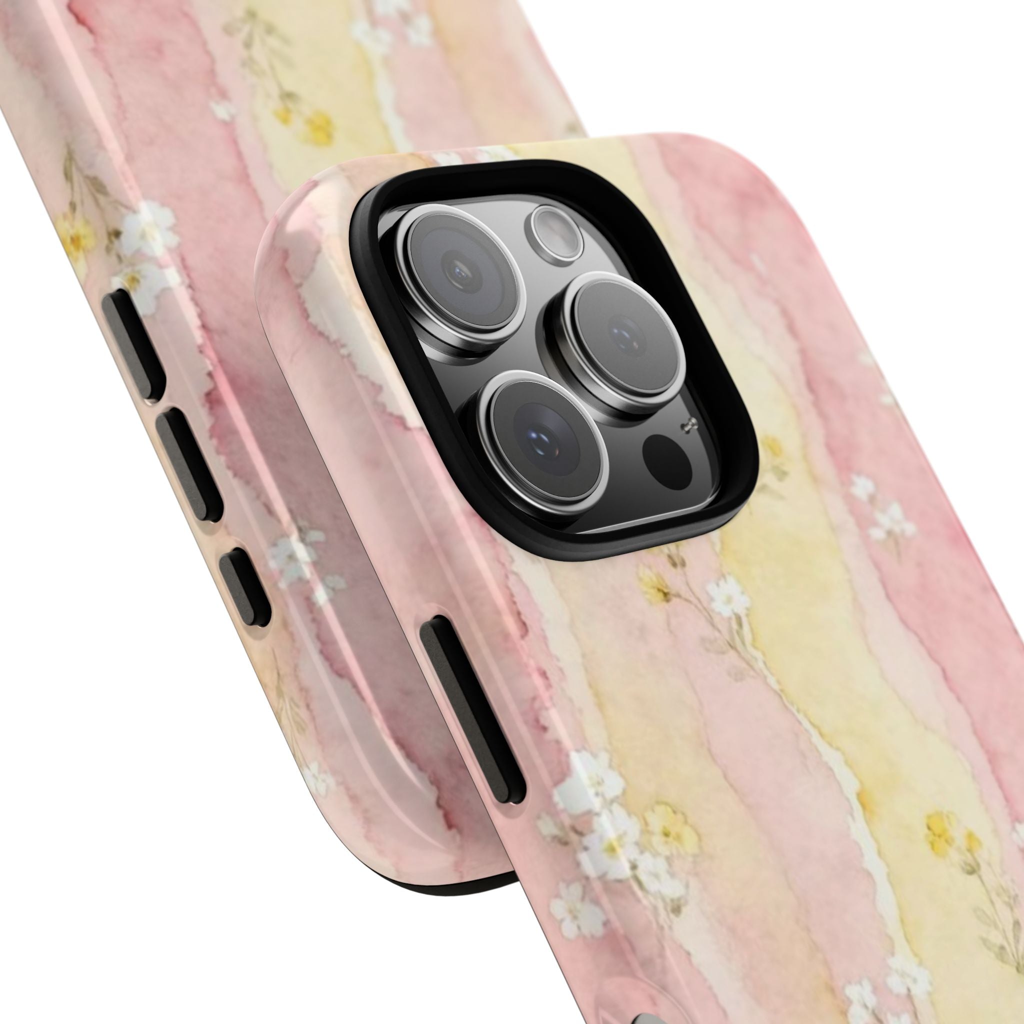 Floral Watercolor Tough Phone Case — Pink & Yellow Daisy Protective Cover
