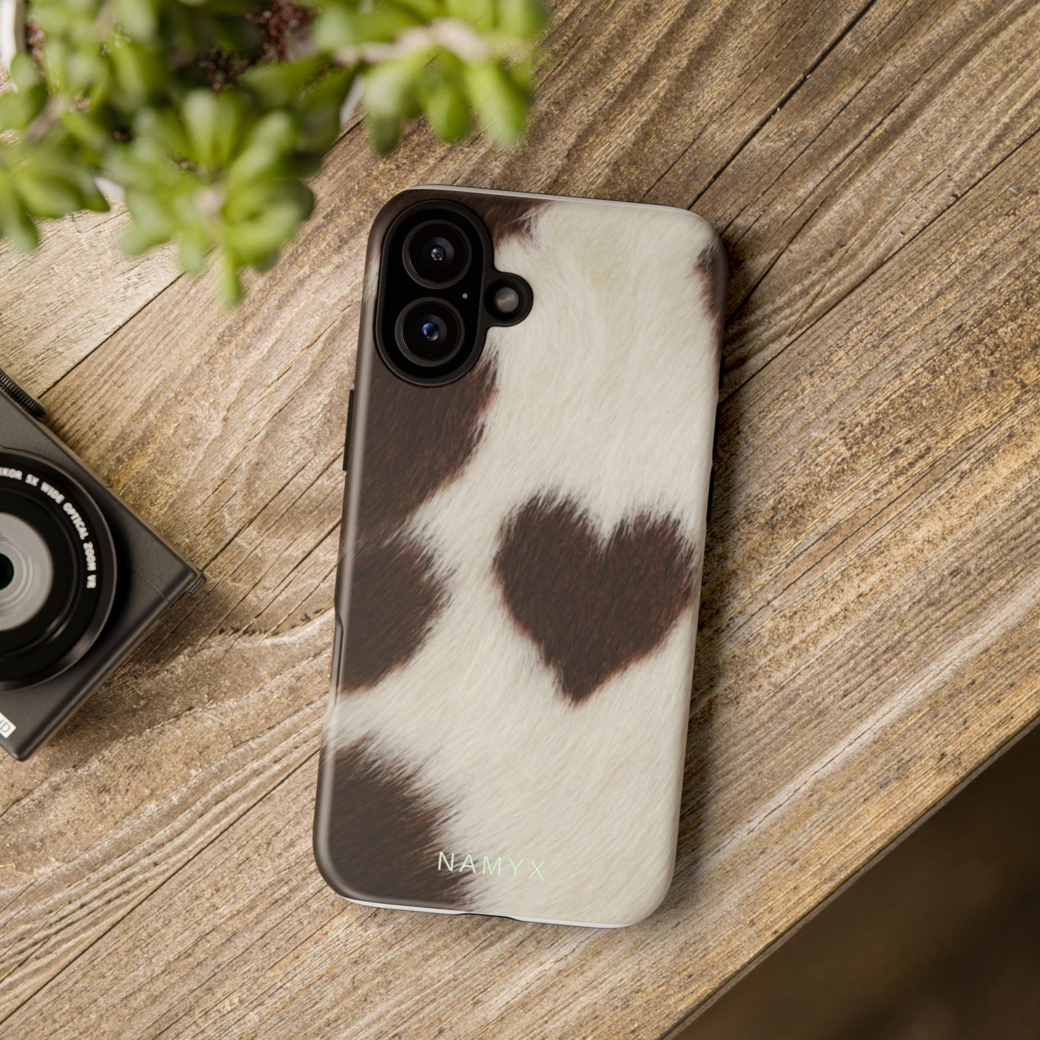 Cowhide Heart Phone Case — Cute Cow Print Protective iPhone Cover