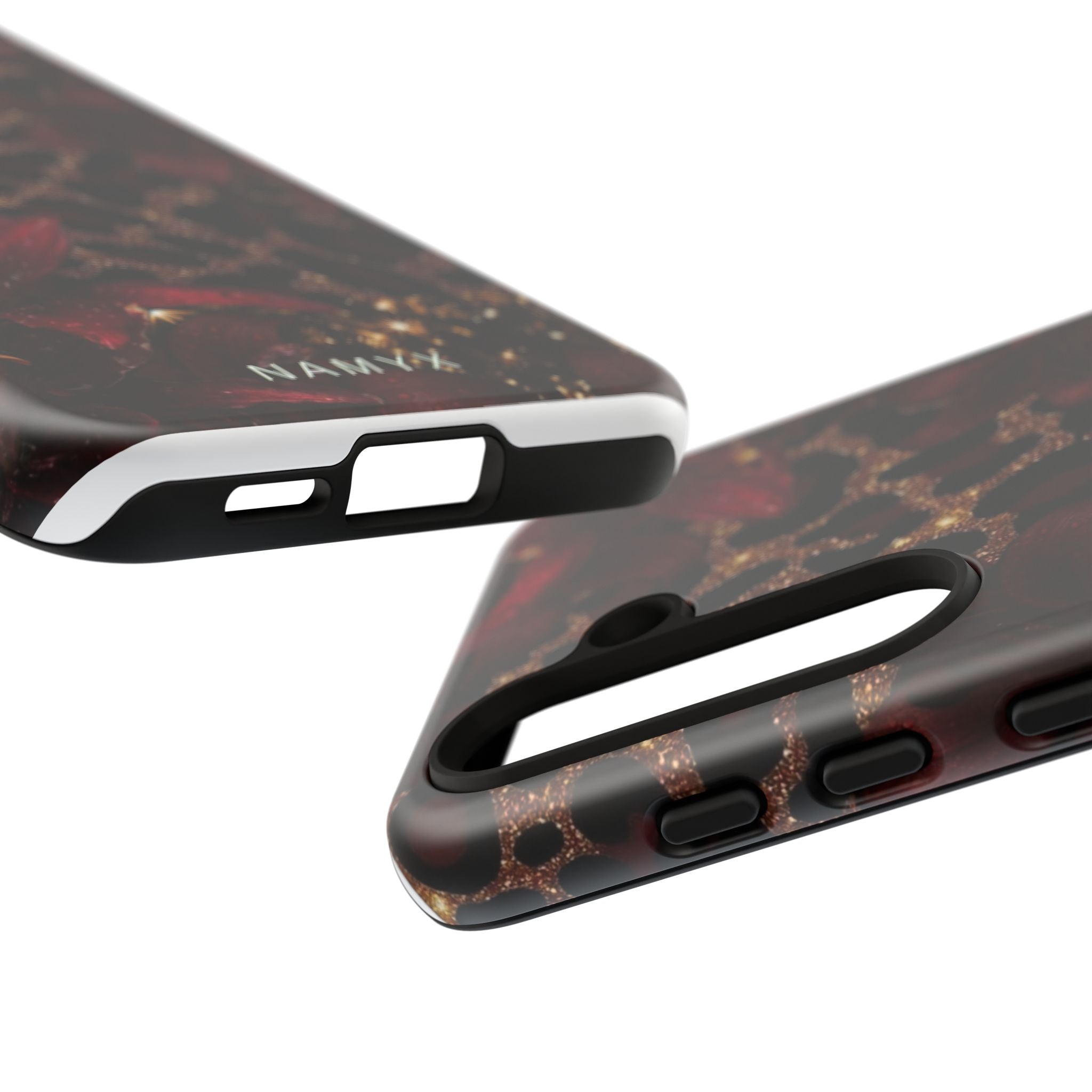 Protective Phone Case — Burgundy Floral & Gold Leopard Print Tough Case