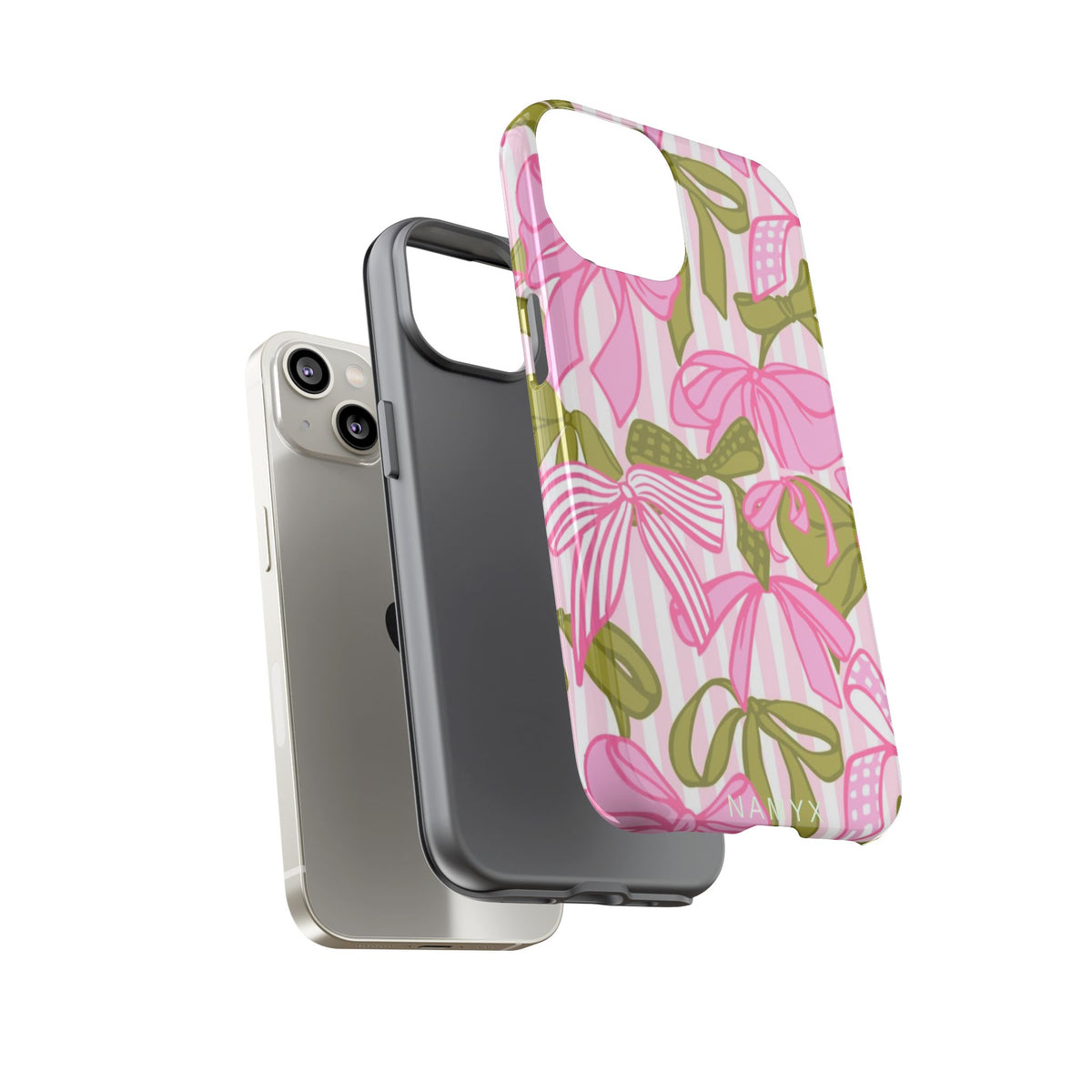 Bow Pattern Tough Case - Pink & Olive Floral Phone Cover
