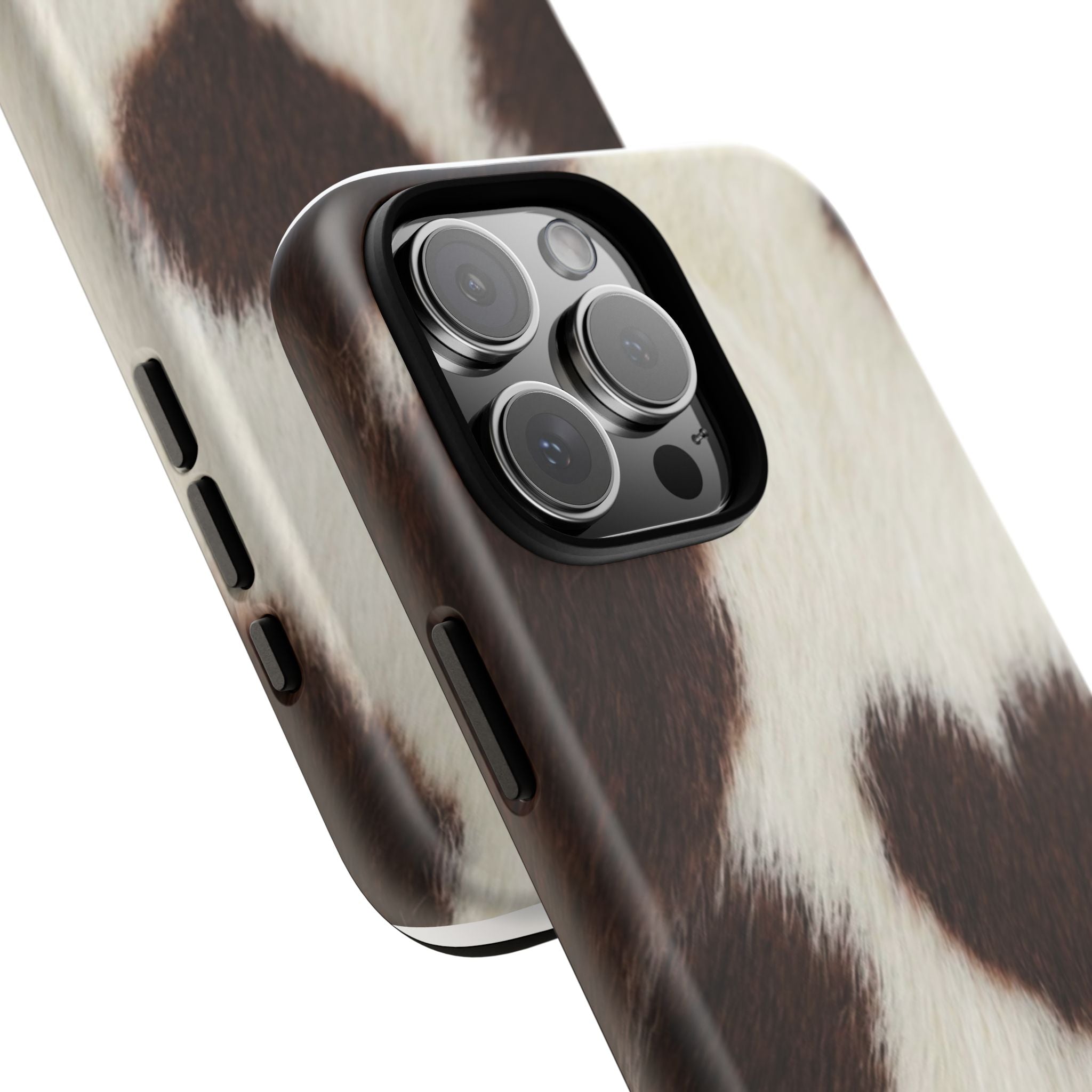 Cowhide Heart Phone Case — Cute Cow Print Protective iPhone Cover